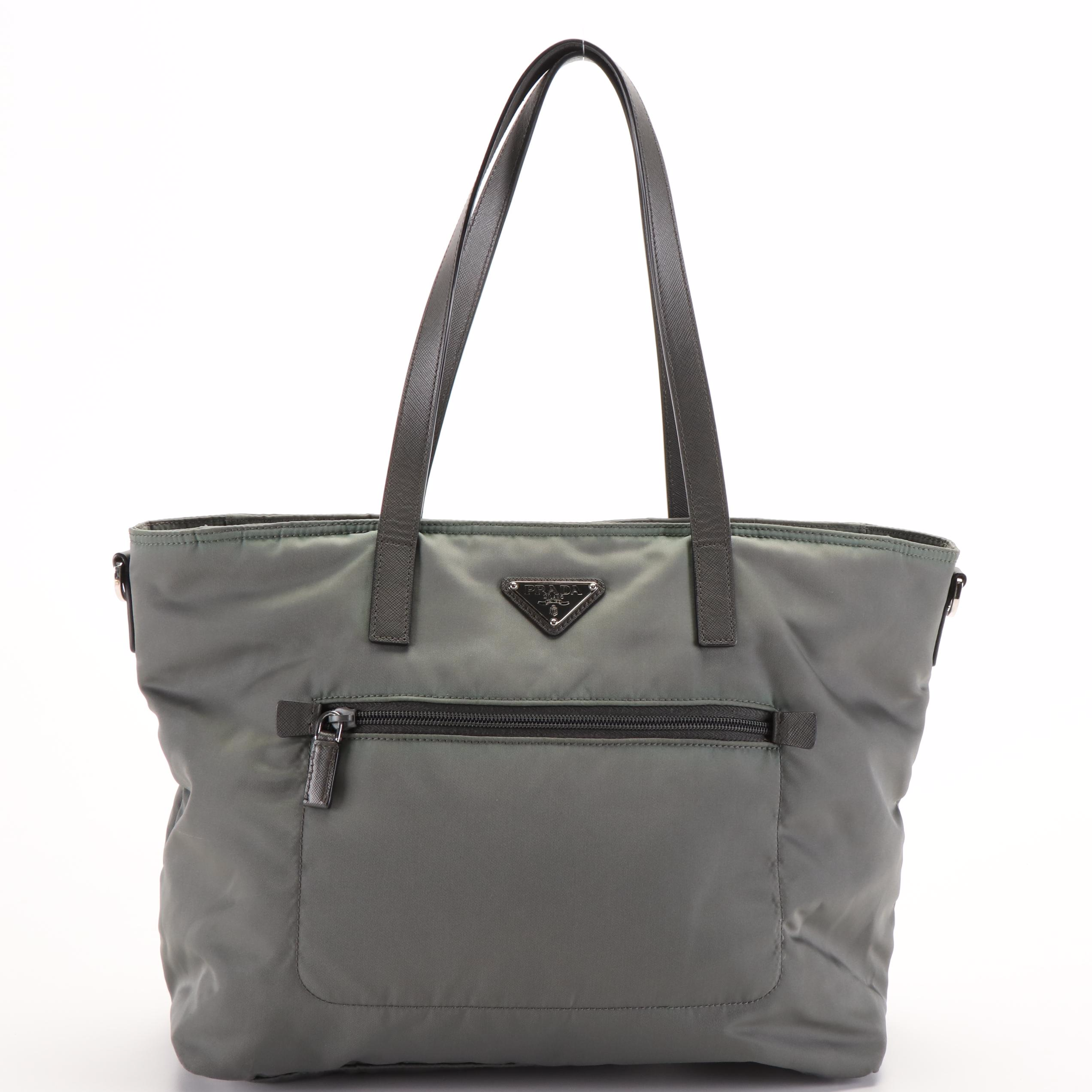 Prada Shoulder Tote Bag in Gray Tessuto Nylon  and Leather