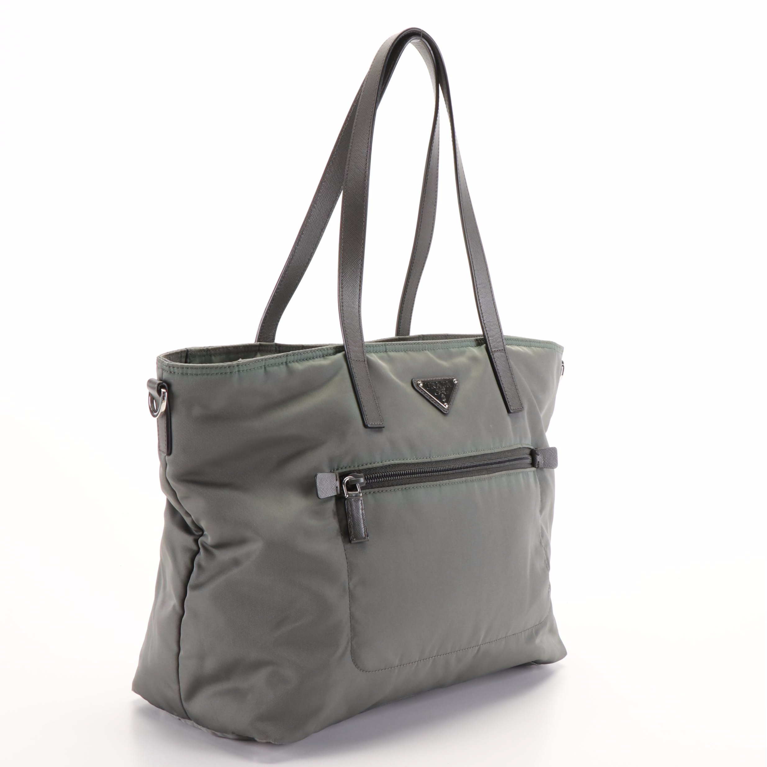 Prada Shoulder Tote Bag in Gray Tessuto Nylon  and Leather