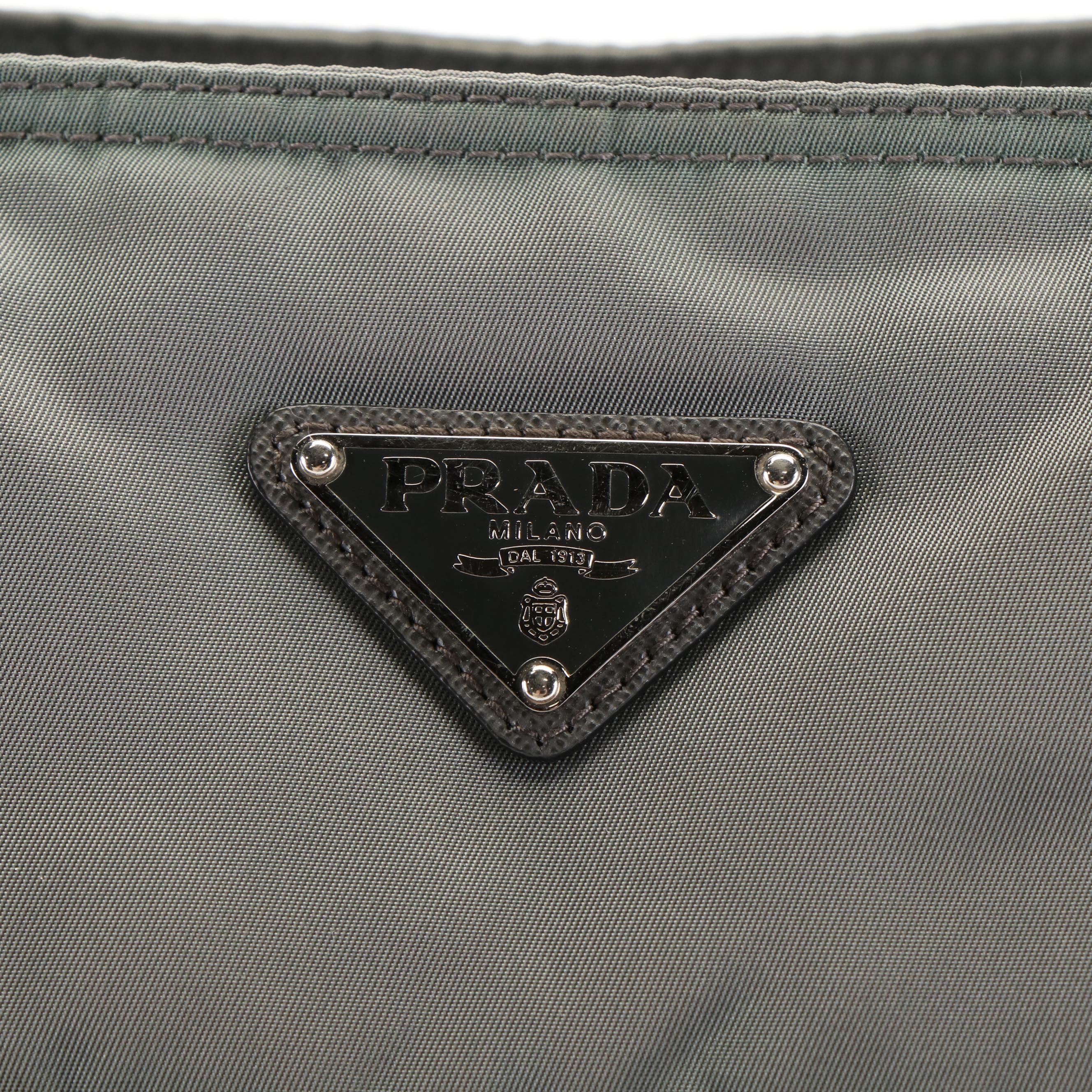 Prada Shoulder Tote Bag in Gray Tessuto Nylon  and Leather
