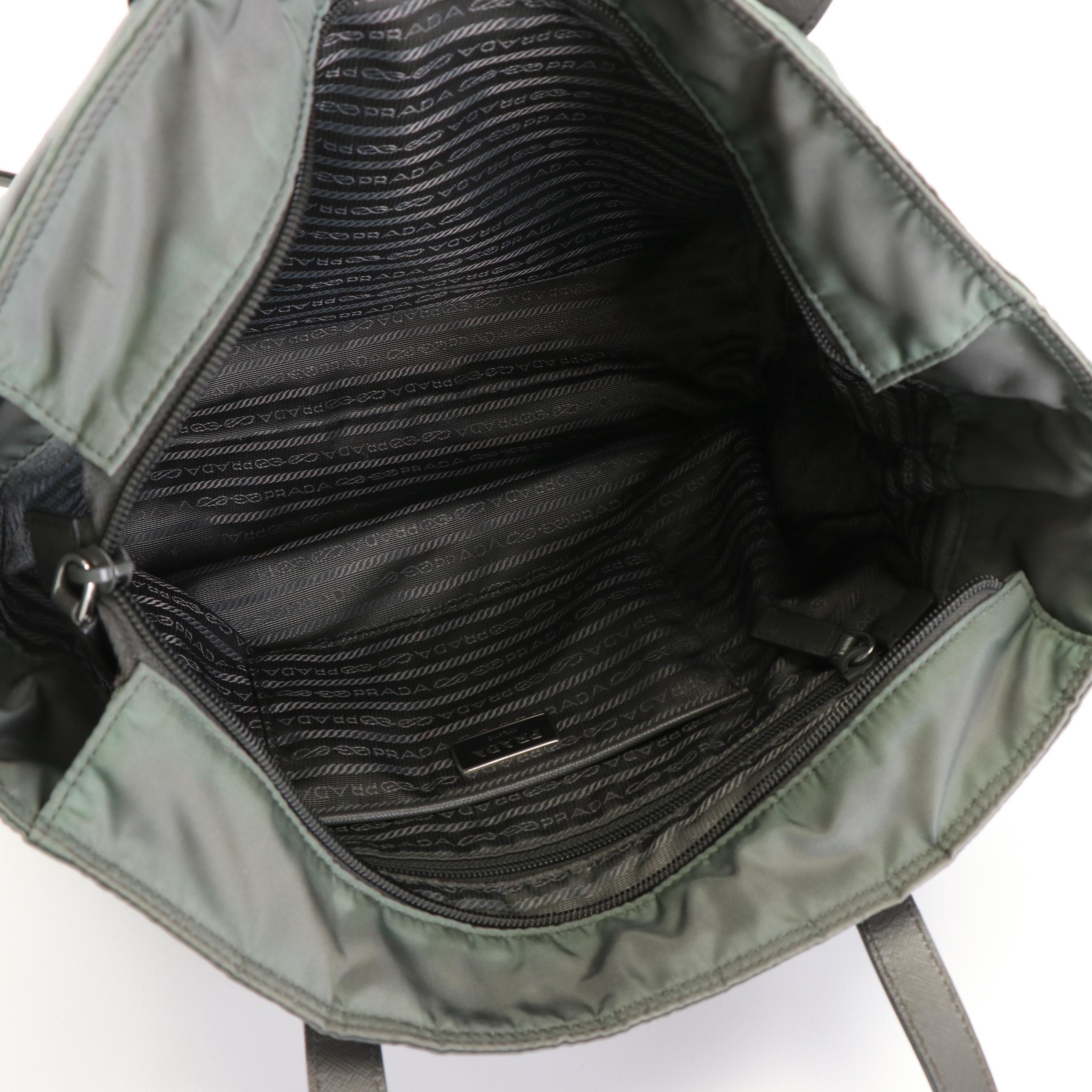 Prada Shoulder Tote Bag in Gray Tessuto Nylon  and Leather