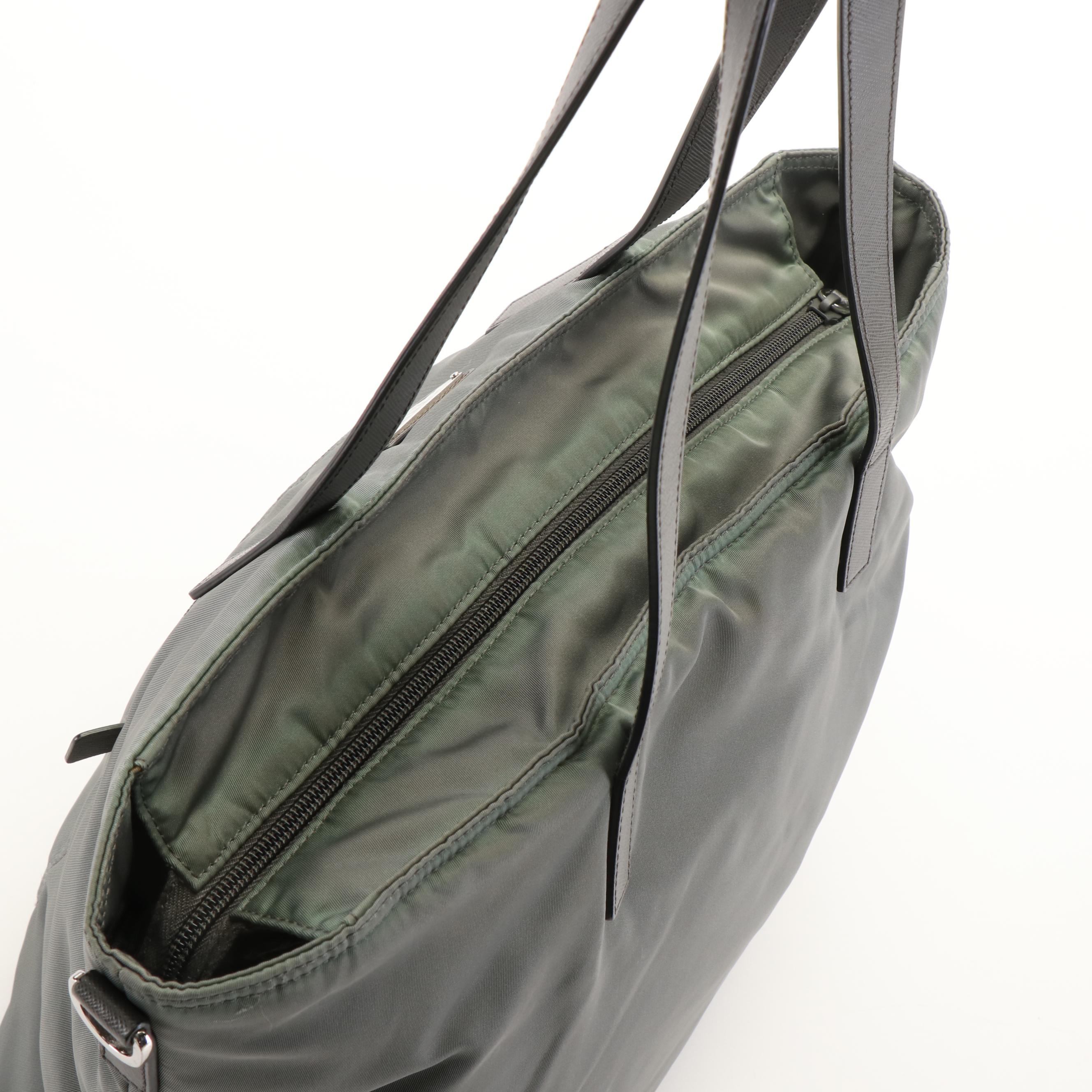 Prada Shoulder Tote Bag in Gray Tessuto Nylon  and Leather