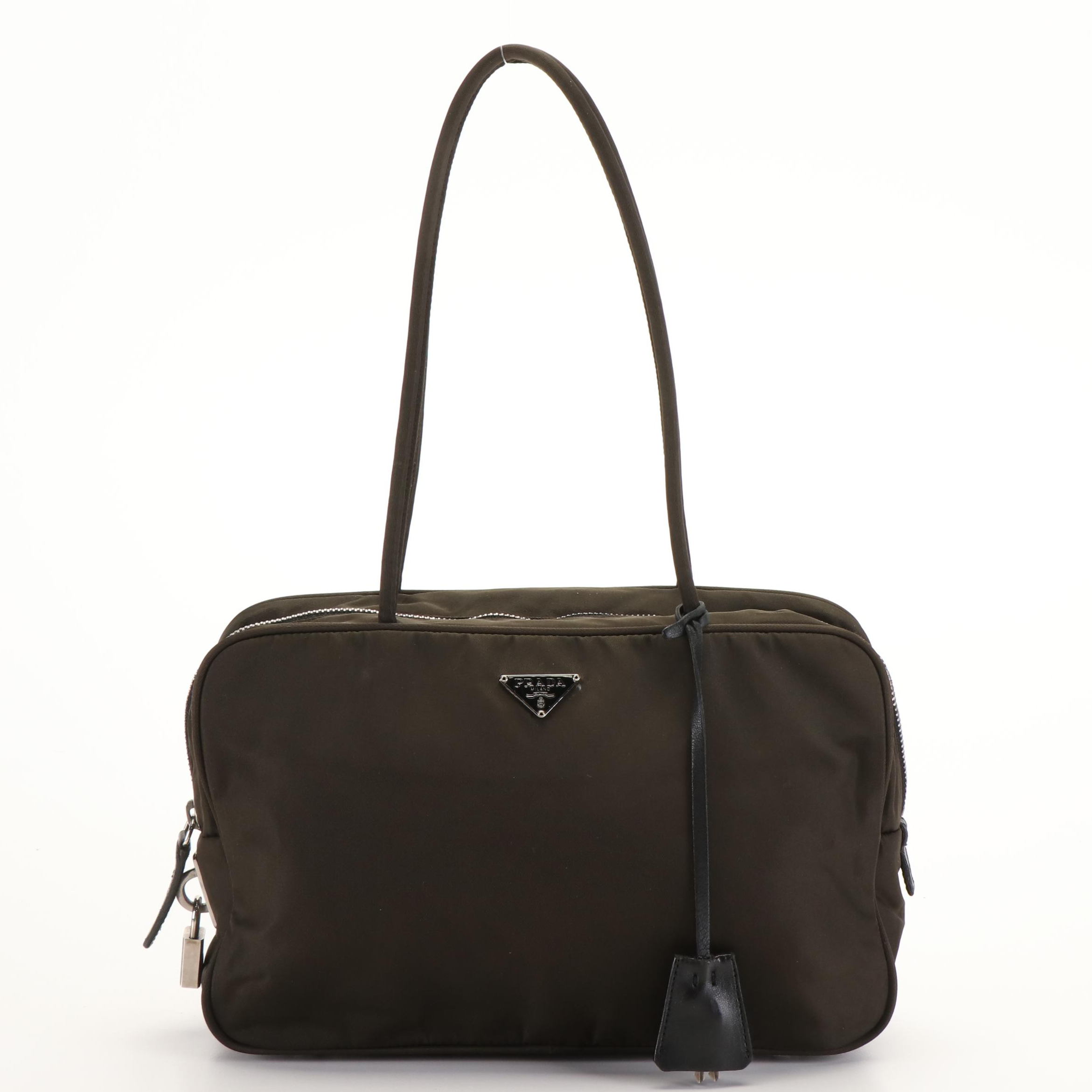 Prada Triangle Logo Tessuto Olive Green Nylon Handbag