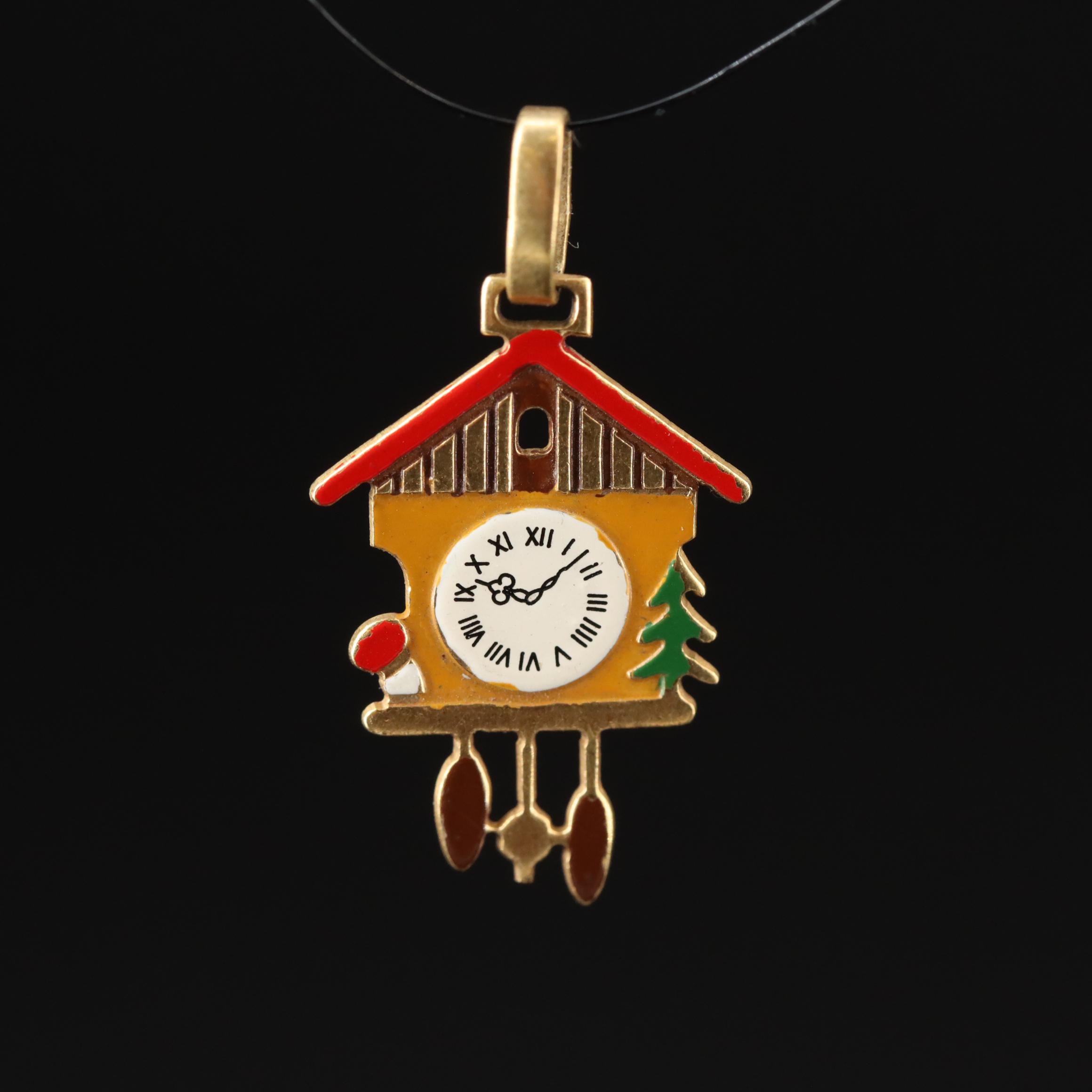 18K Enamel Cuckoo Clock Pendant
