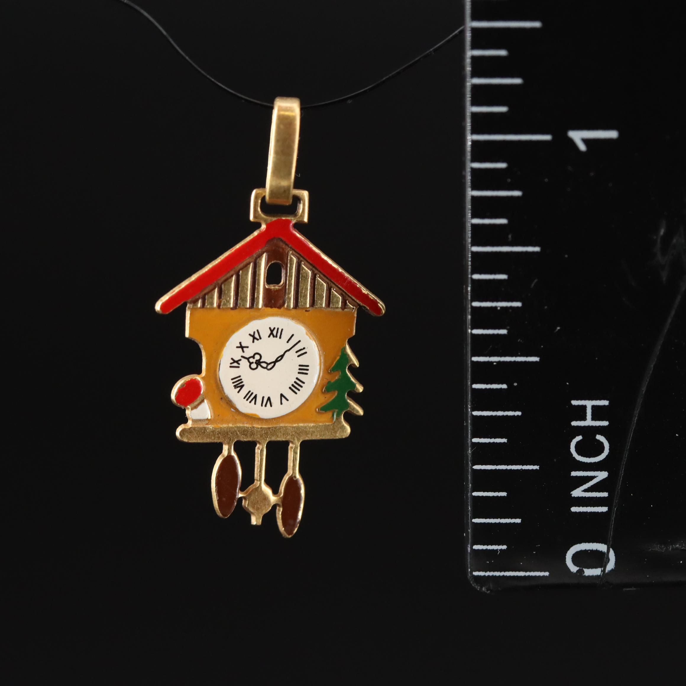 18K Enamel Cuckoo Clock Pendant
