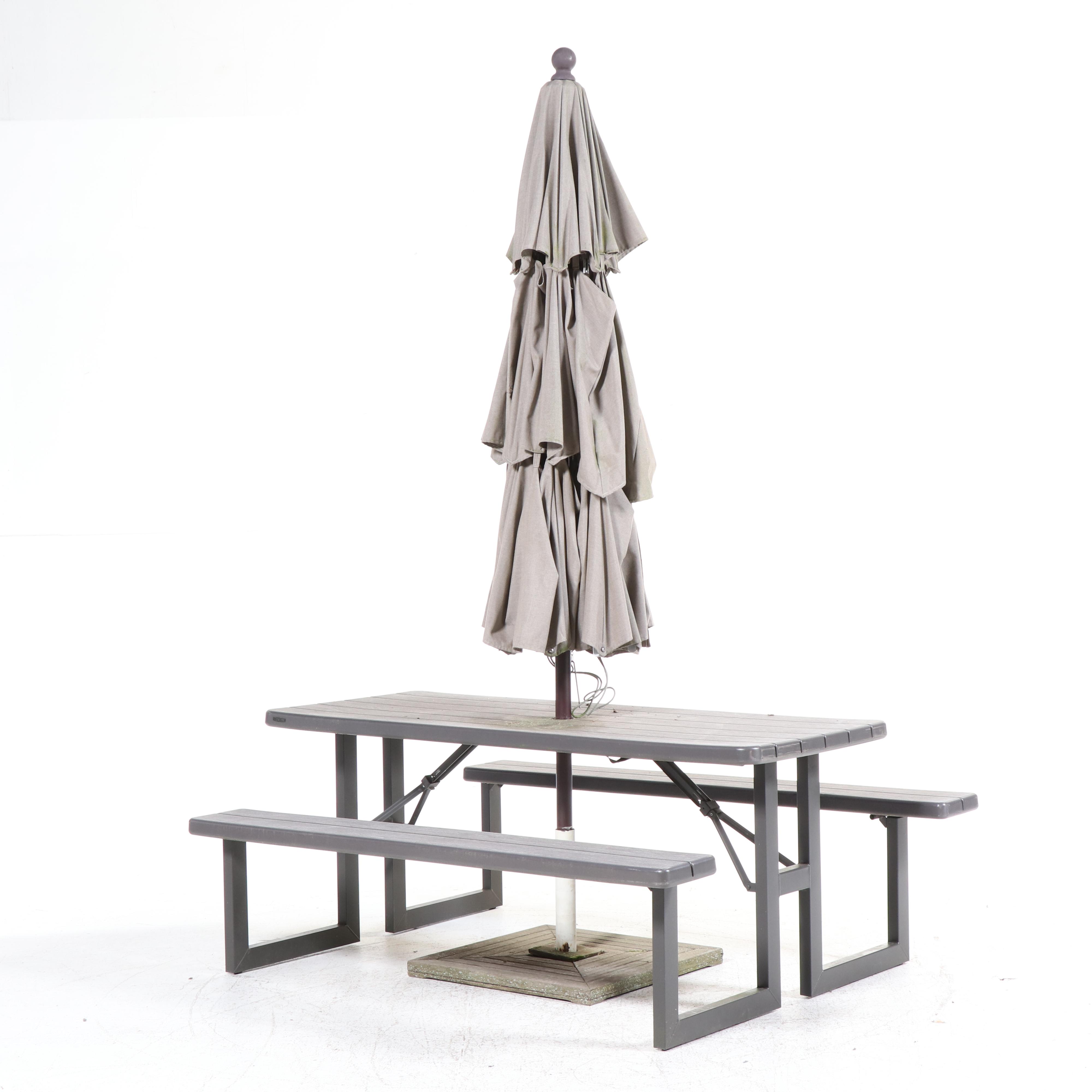 Lifetime Contemporary Patio Picnic Table, Umbrella, and Storage Chest