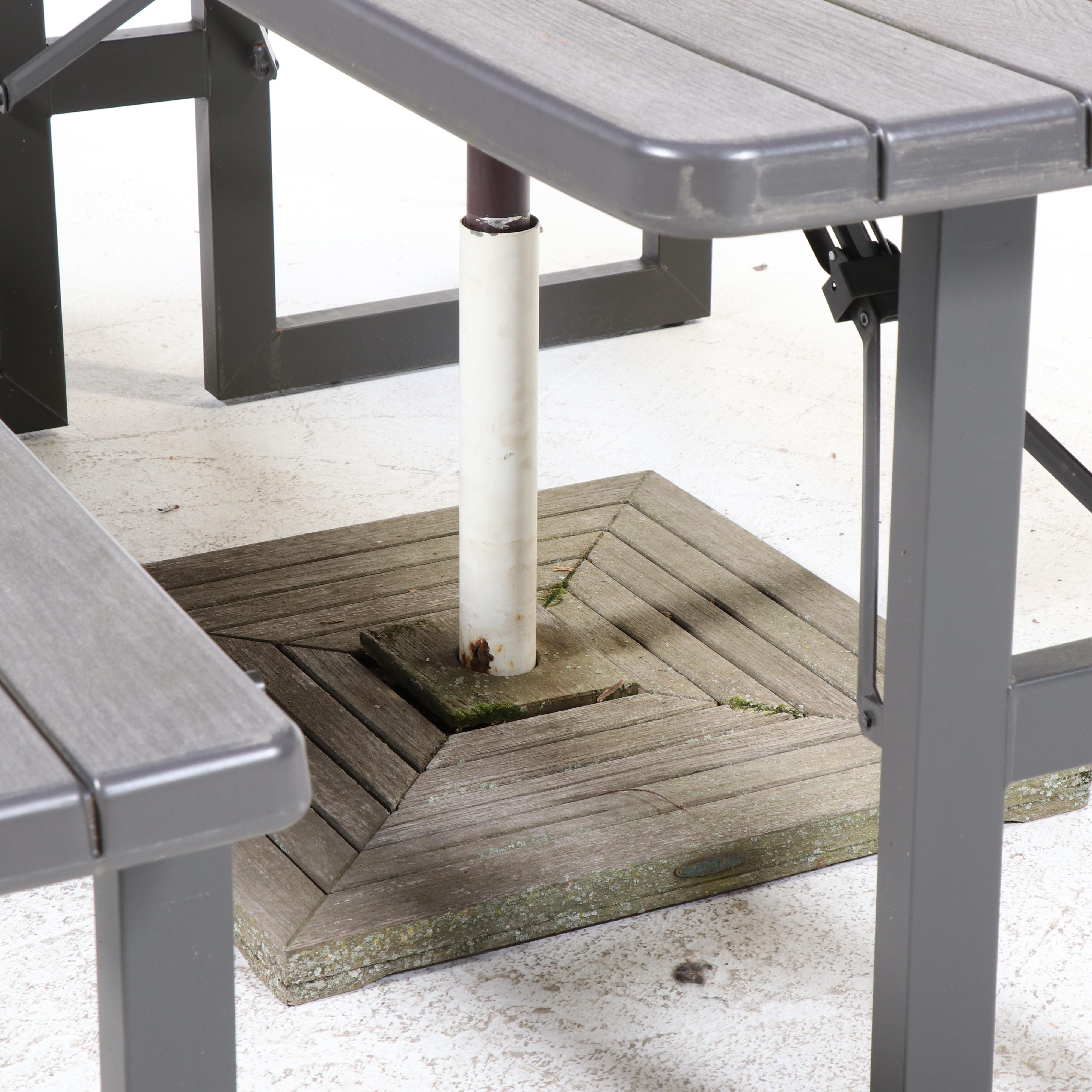 Lifetime Contemporary Patio Picnic Table, Umbrella, and Storage Chest