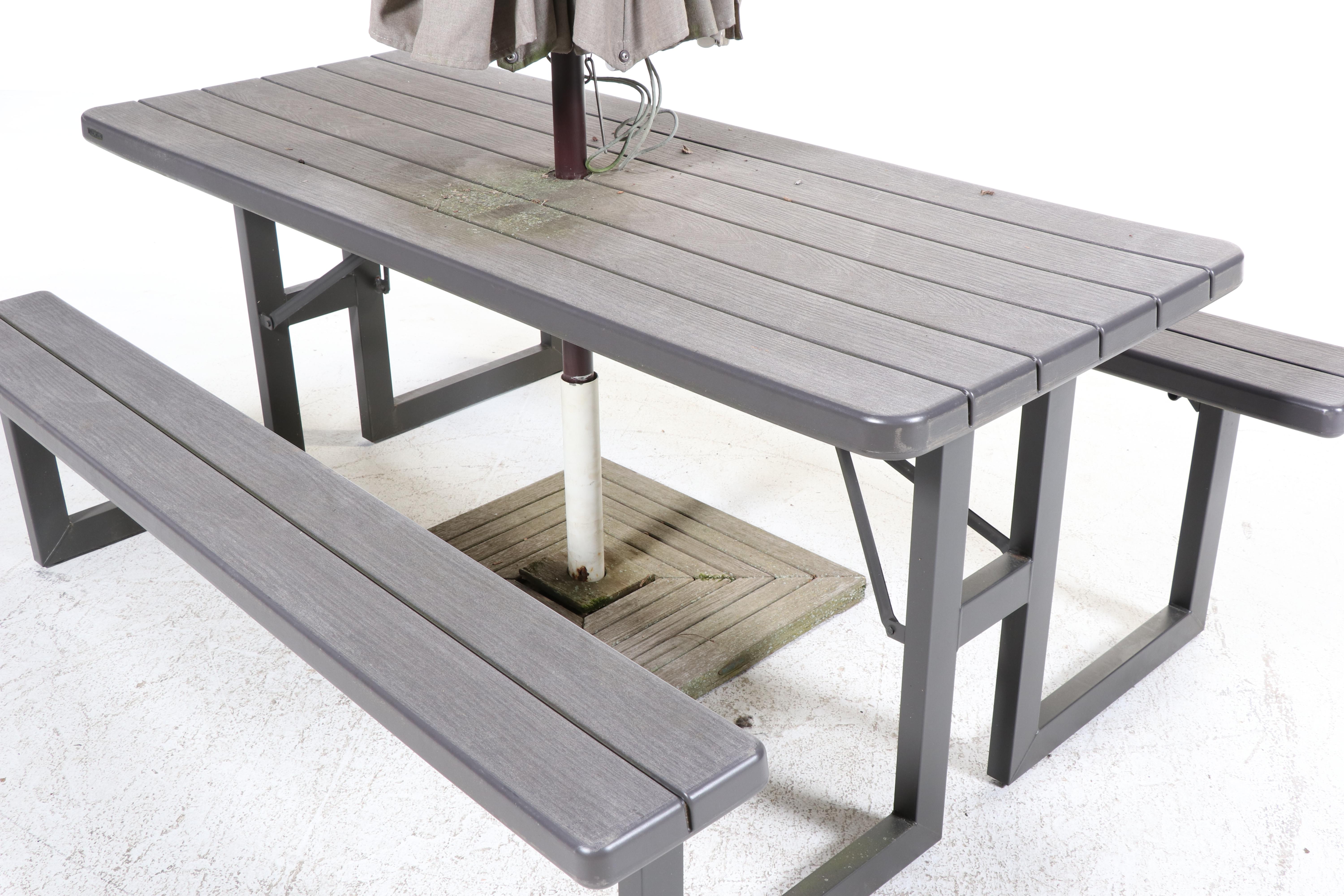 Lifetime Contemporary Patio Picnic Table, Umbrella, and Storage Chest