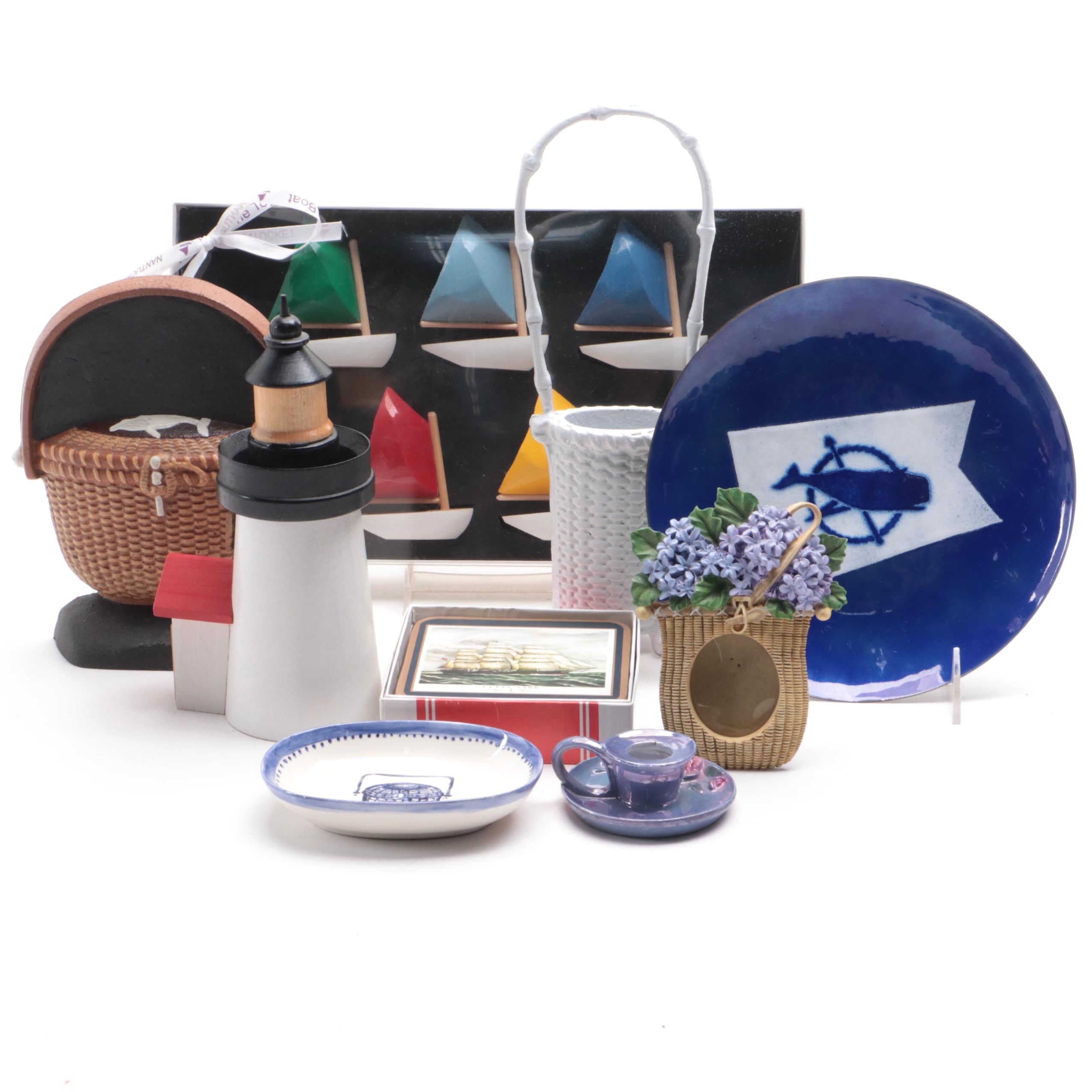 Nantucket Basket-Themed Décor Including Doorstop, Basket, Picture Frame, More
