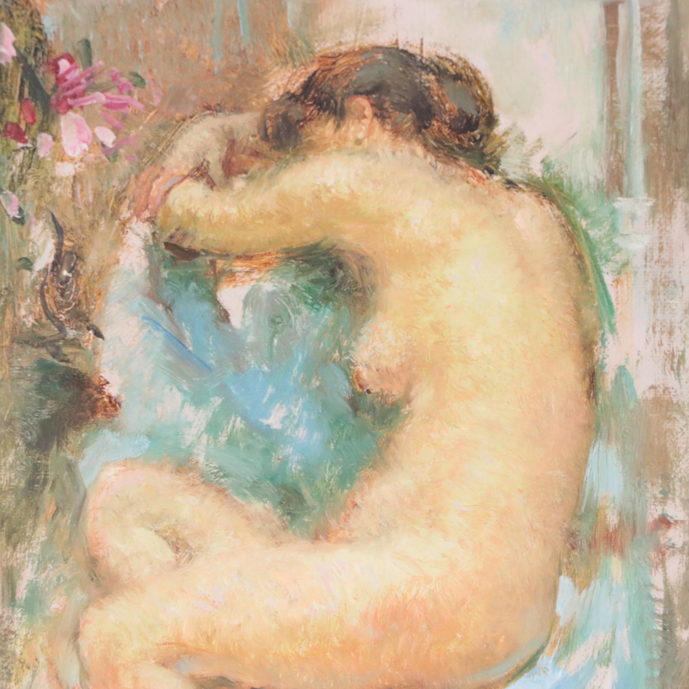 Maryse Ducaire Figurative Oil Painting of Resting Female Nude