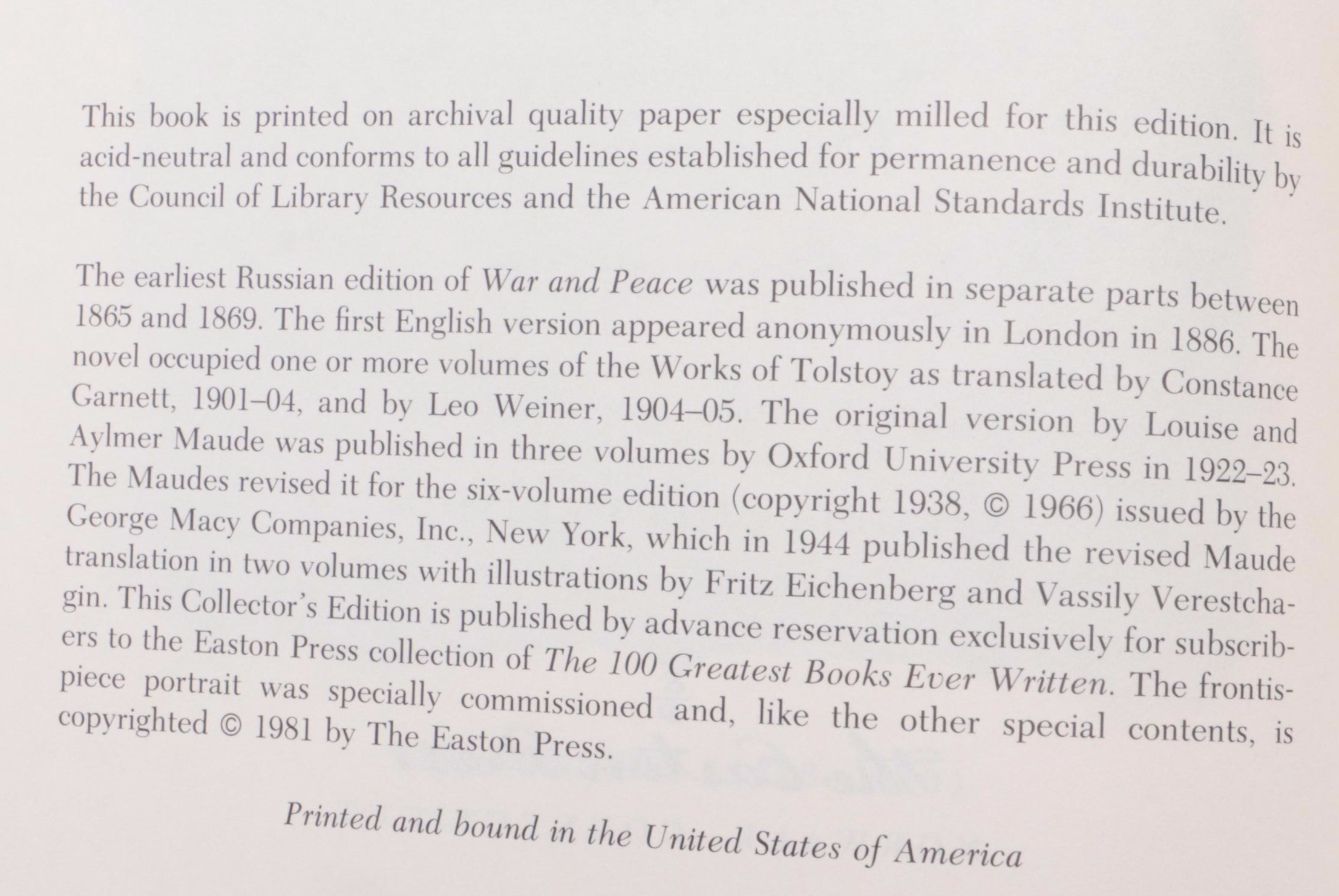 Easton Press "War and Peace," "Heart of Darkness," and More Literary Classics