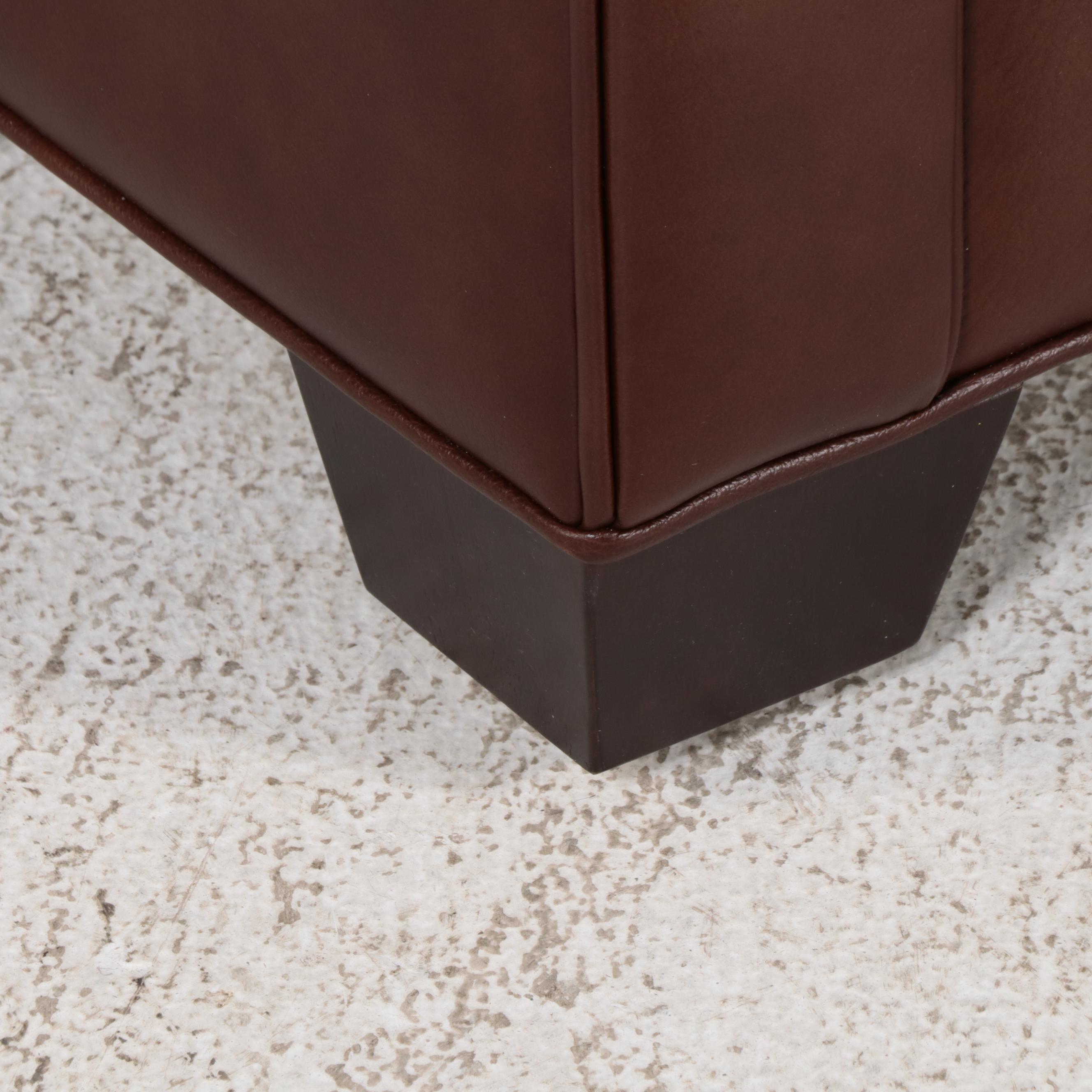 Ethan Allen "Conor" Brown Leather Roll-Arm Easy Chair and Ottoman