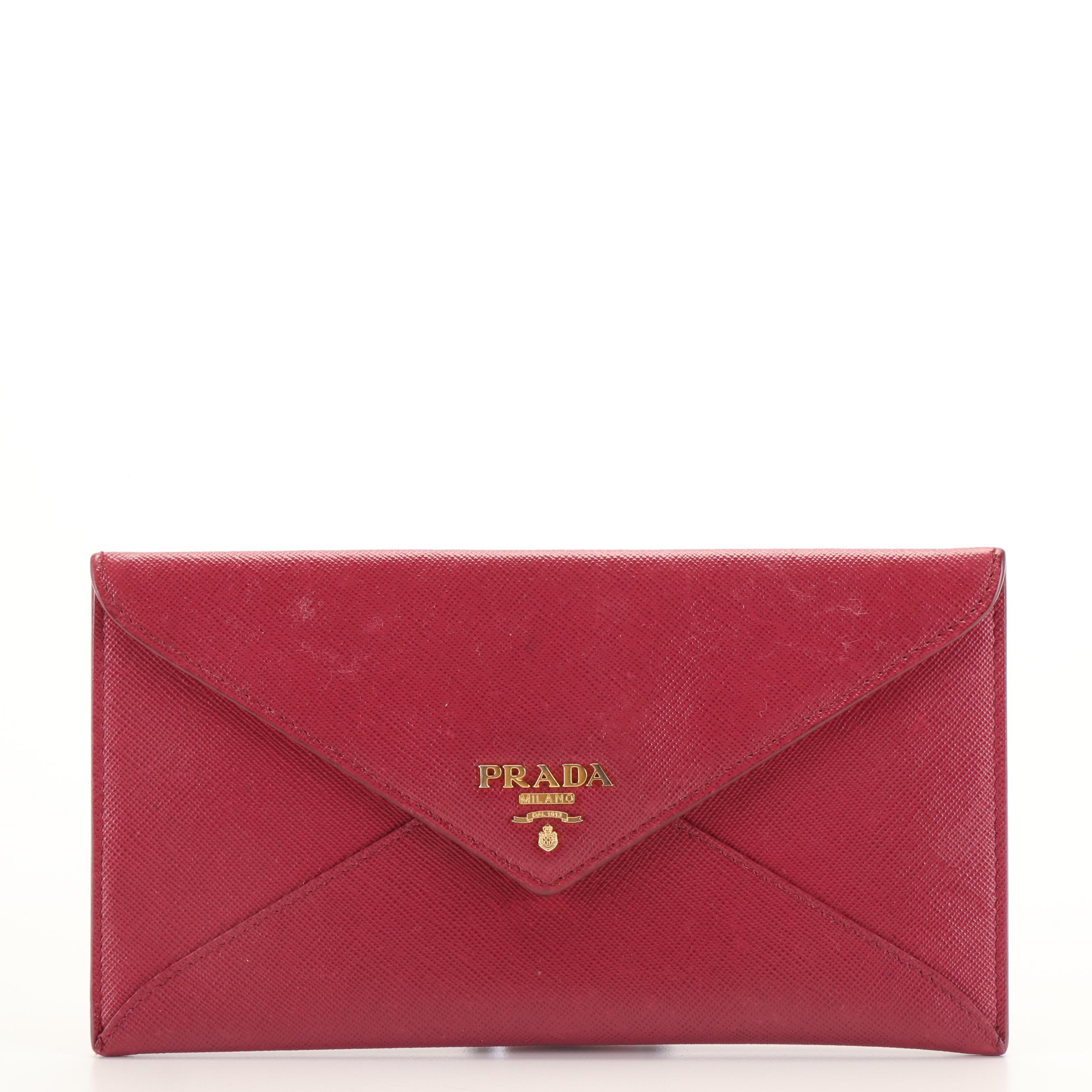 Prada Envelope Wallet in Burgundy Saffiano Lux Leather