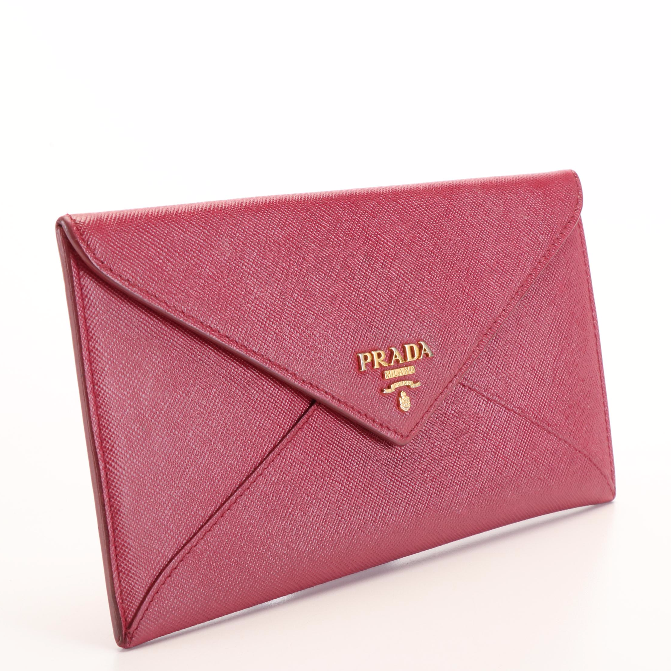 Prada Envelope Wallet in Burgundy Saffiano Lux Leather