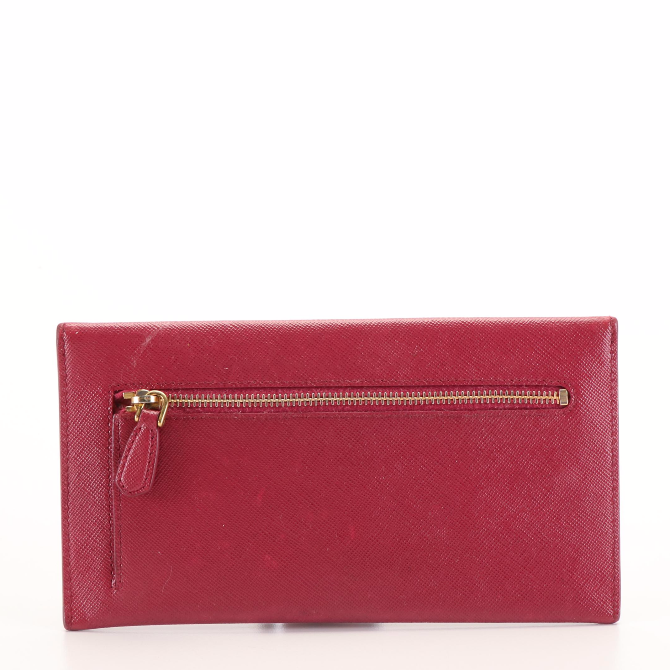 Prada Envelope Wallet in Burgundy Saffiano Lux Leather