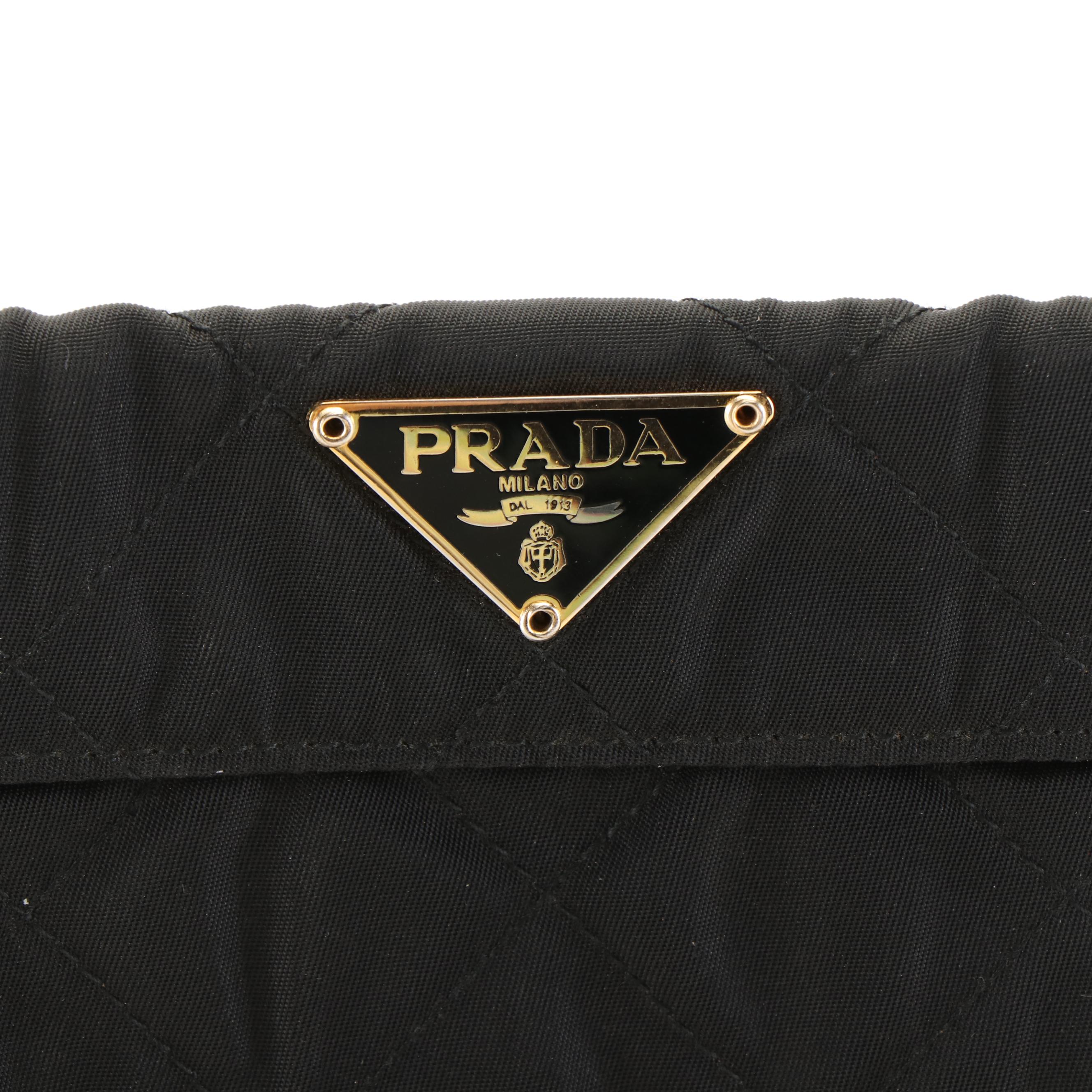 Prada Triangle Logo Tessuto Quilted Black Nylon and Leather Compact Wallet