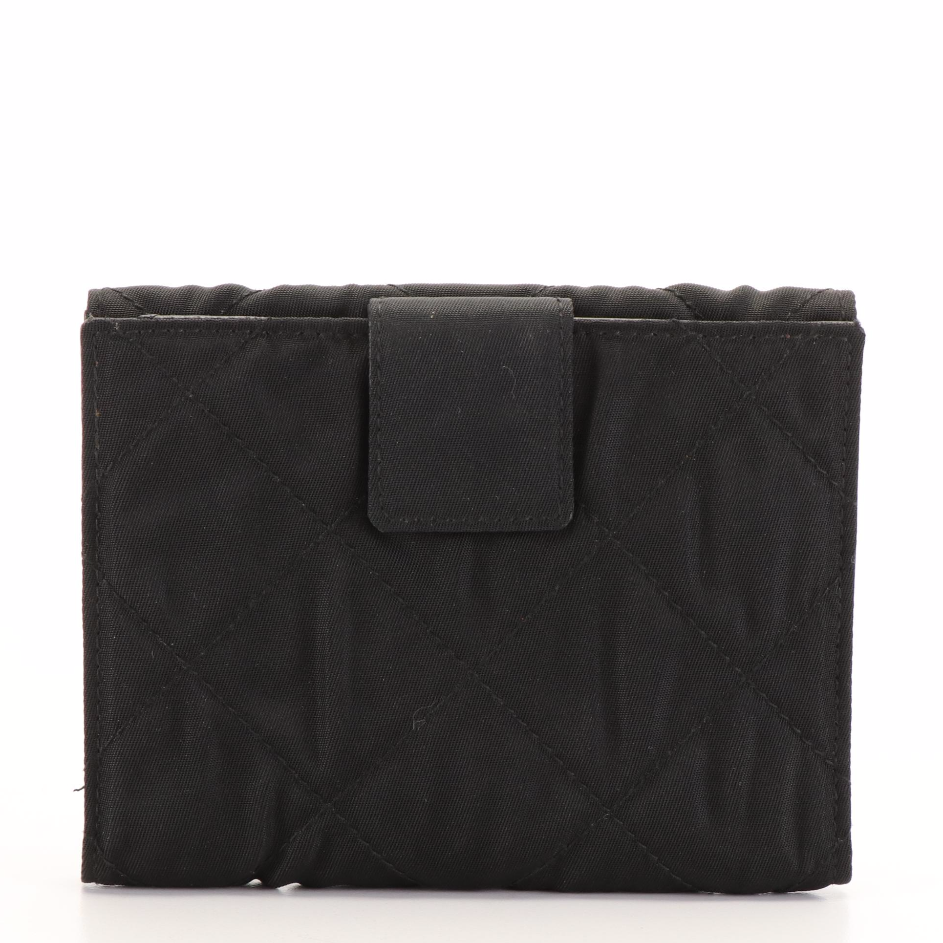 Prada Triangle Logo Tessuto Quilted Black Nylon and Leather Compact Wallet