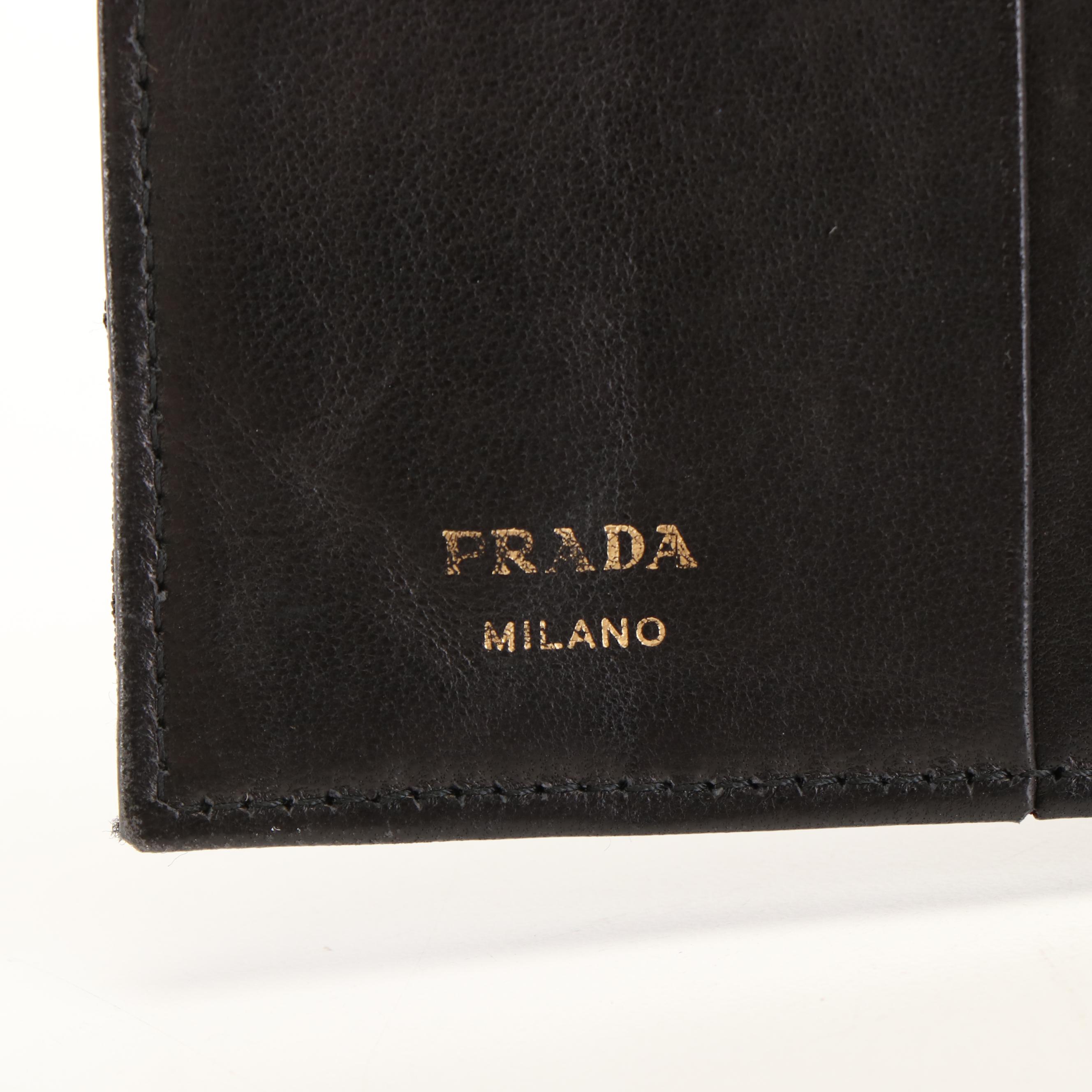 Prada Triangle Logo Tessuto Quilted Black Nylon and Leather Compact Wallet