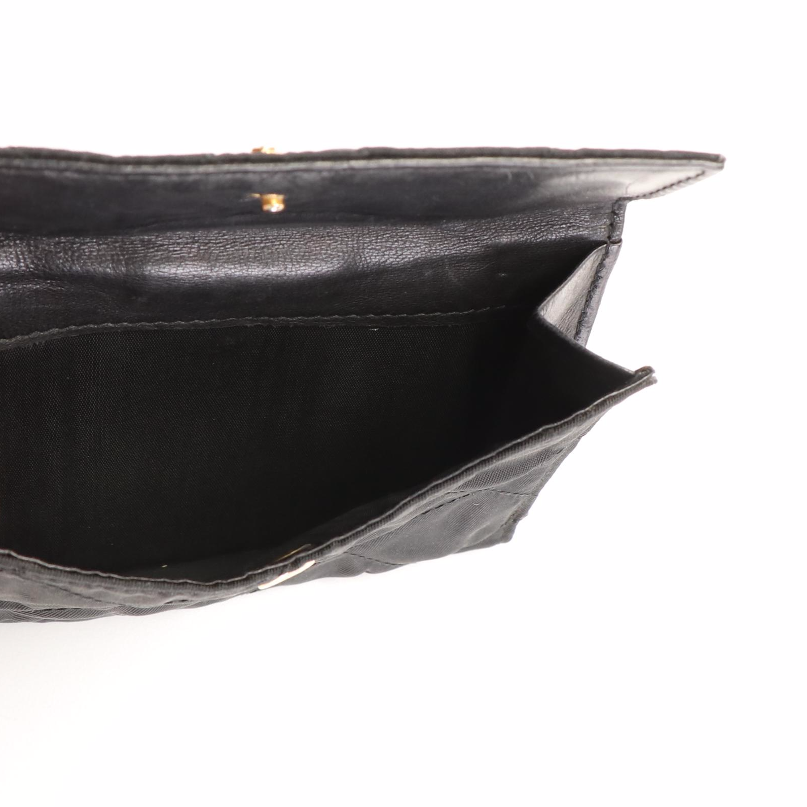 Prada Triangle Logo Tessuto Quilted Black Nylon and Leather Compact Wallet