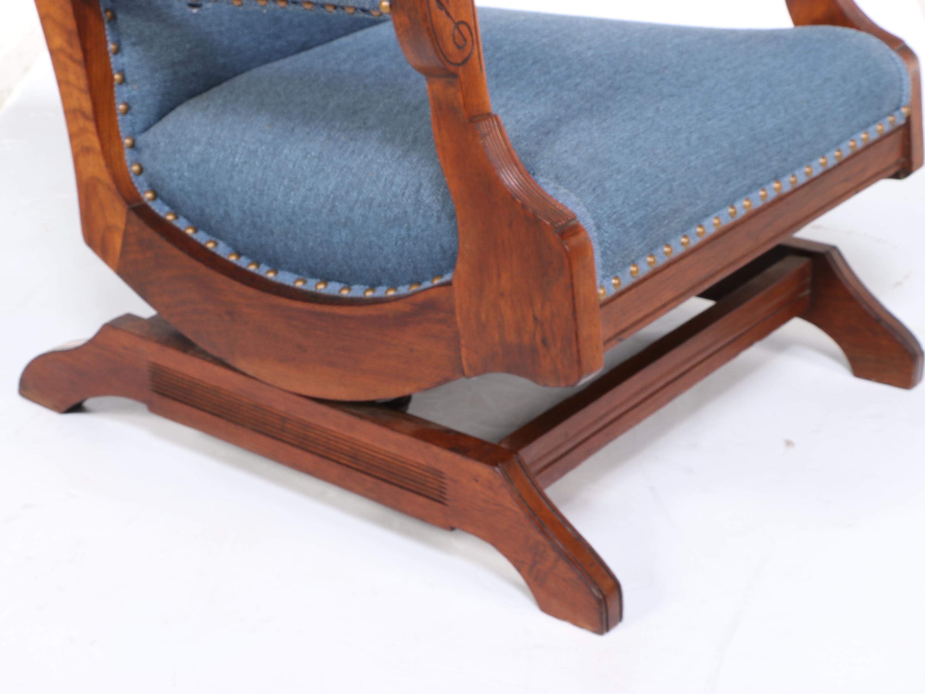 Victorian Walnut and Custom-Upholstered Platform Rocker, Late 19th Century