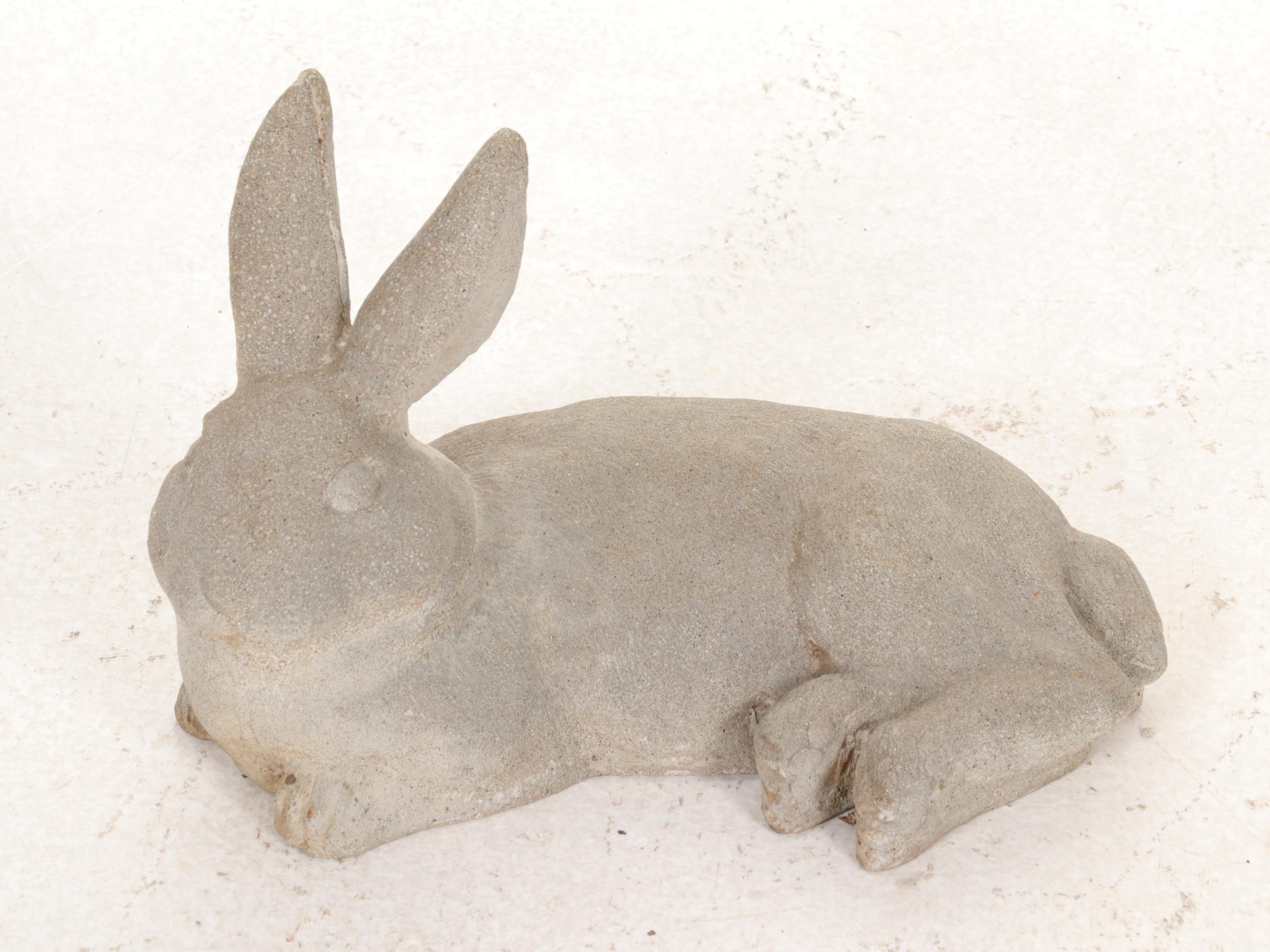Two Cast Concrete Rabbit Garden Sculptures