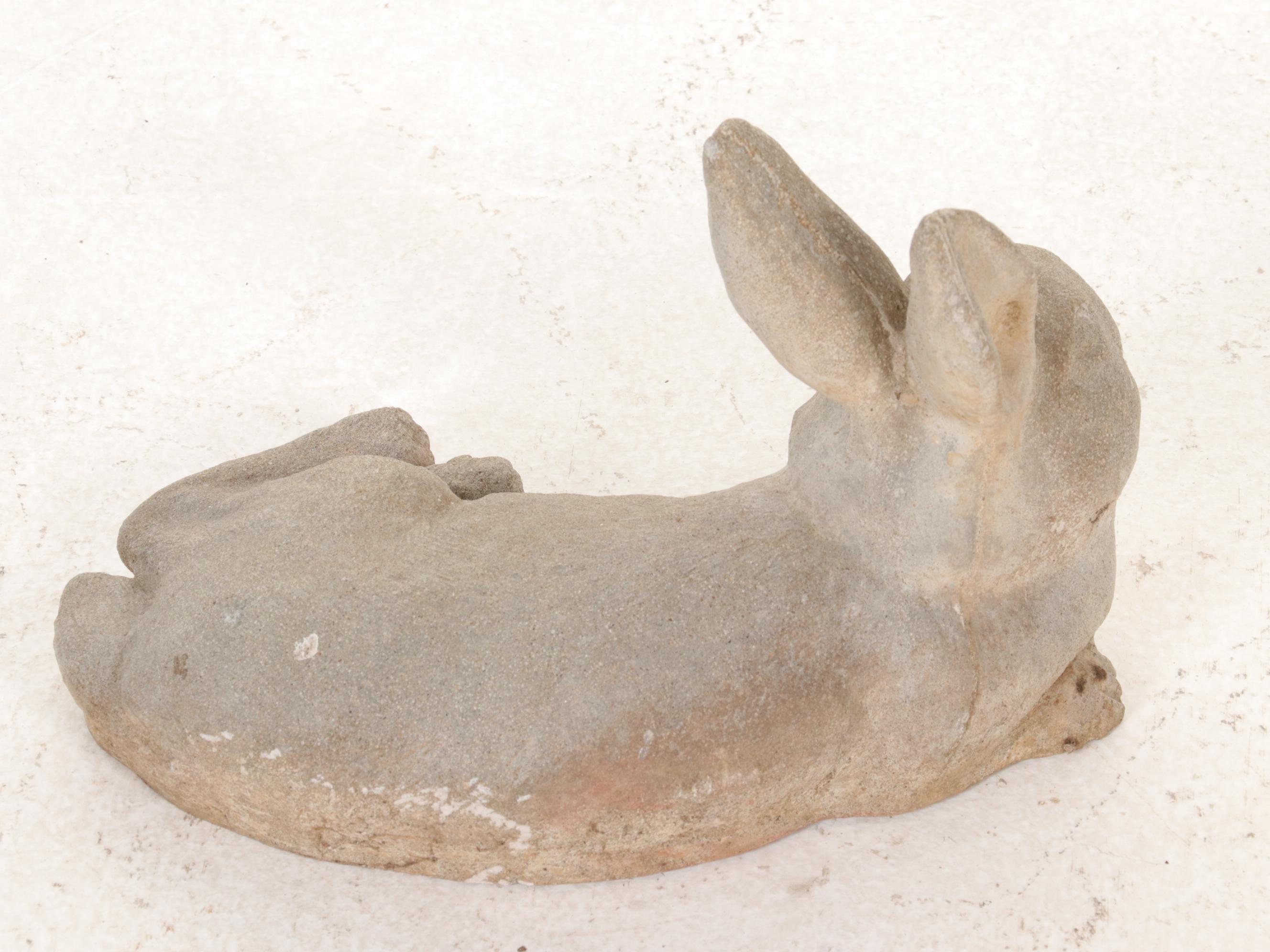 Two Cast Concrete Rabbit Garden Sculptures