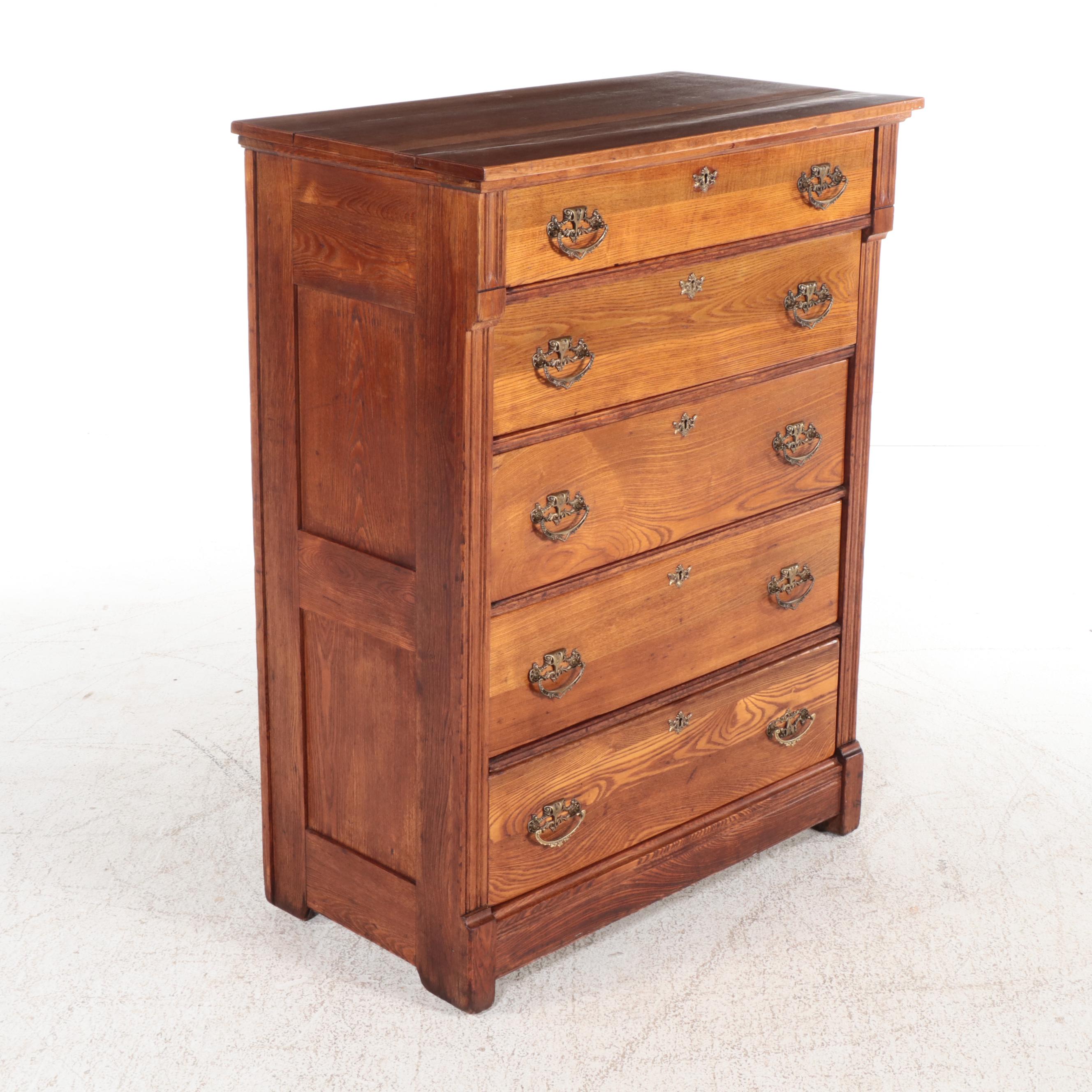 Late Victorian Oak Five-Drawer Chest, circa 1900