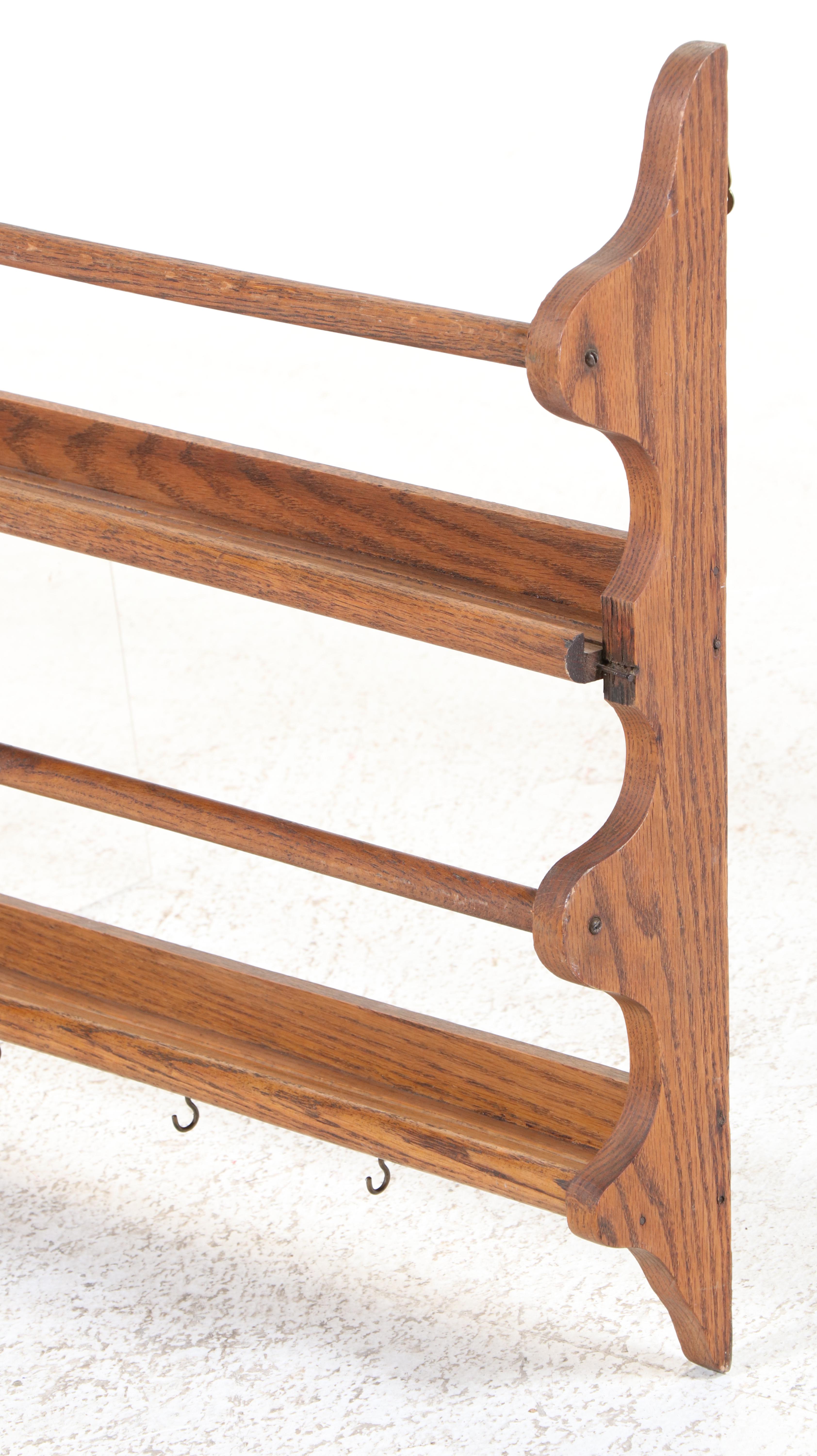 Late Victorian Oak Hanging Plate Rack, Early 20th Century