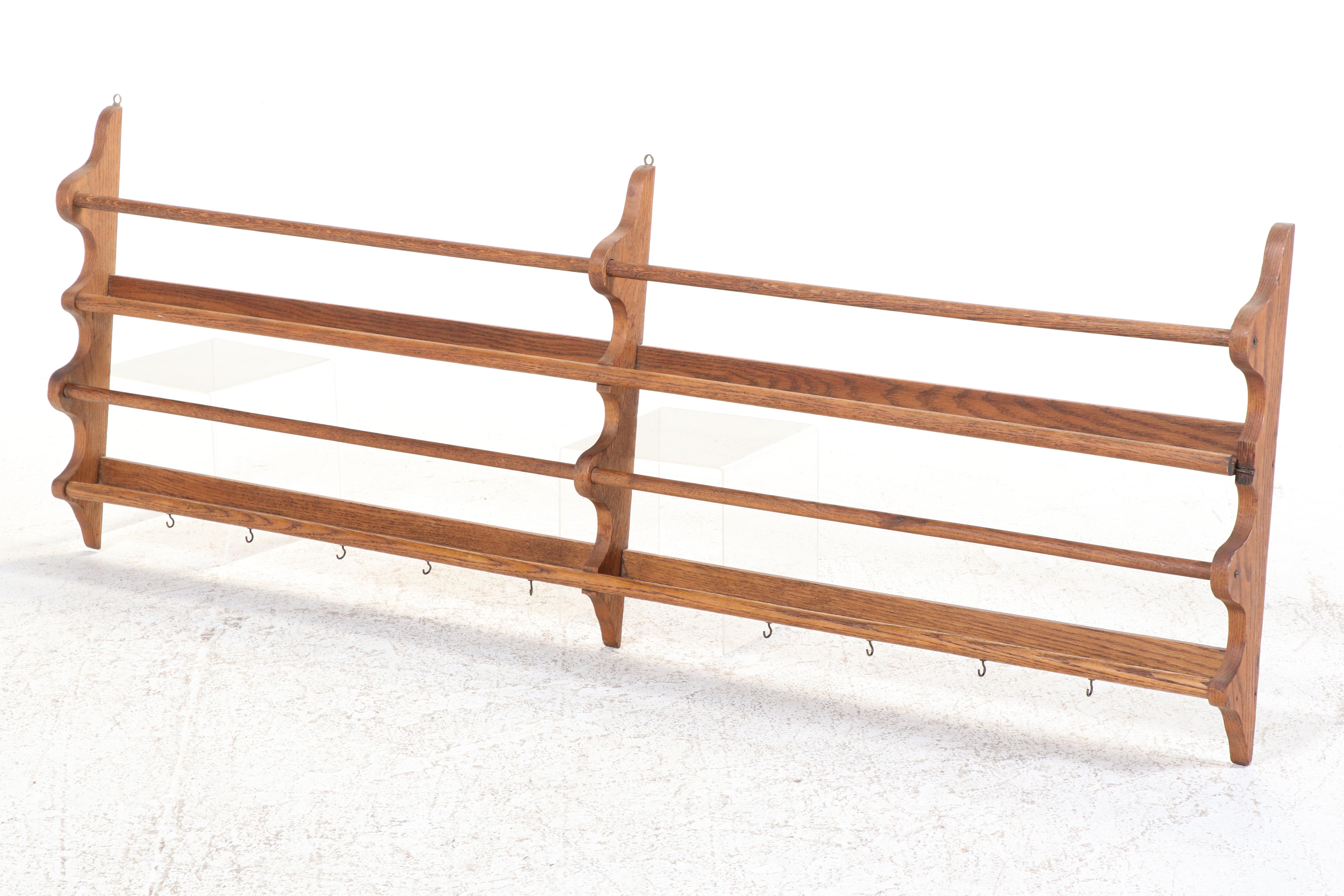 Late Victorian Oak Hanging Plate Rack, Early 20th Century