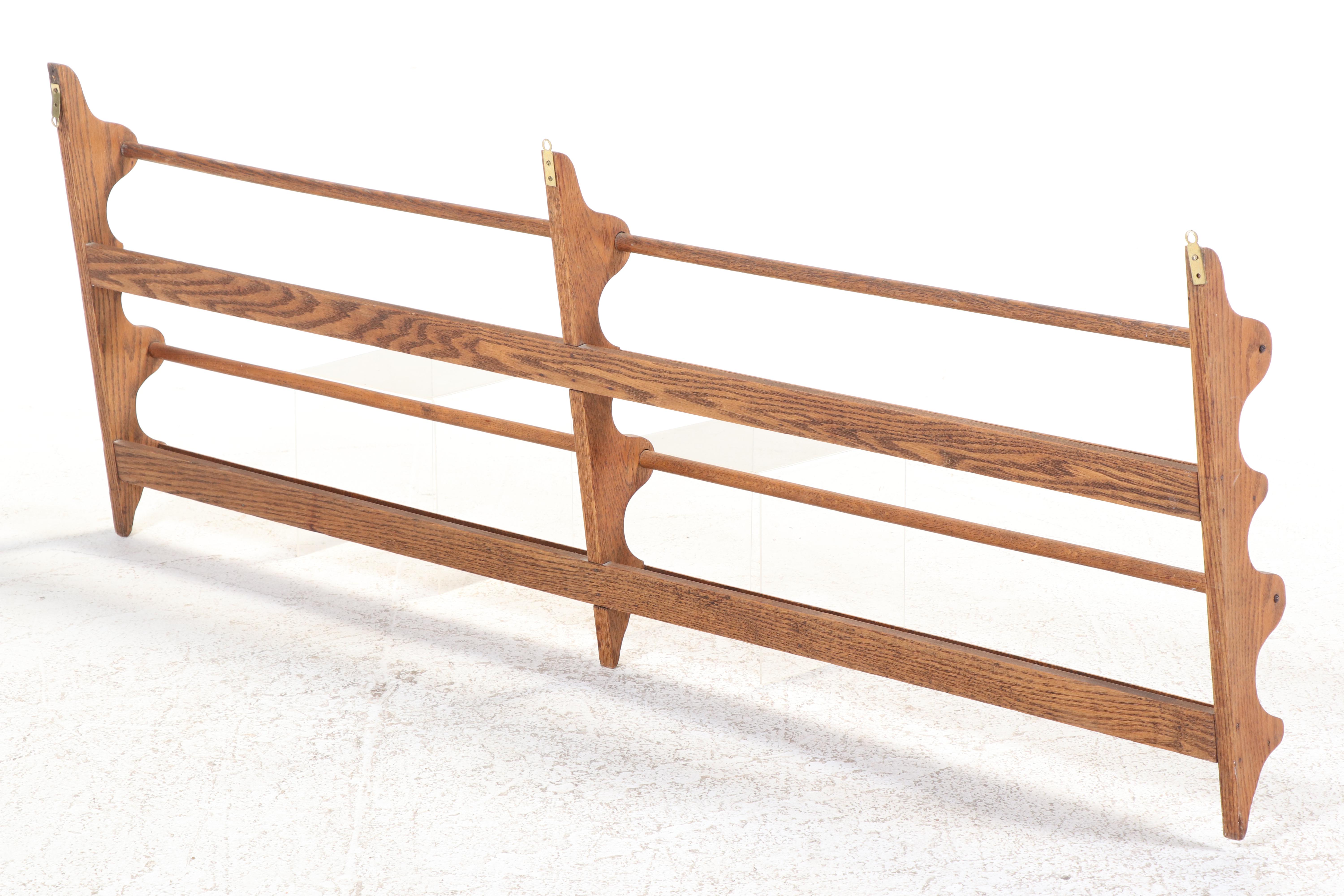 Late Victorian Oak Hanging Plate Rack, Early 20th Century