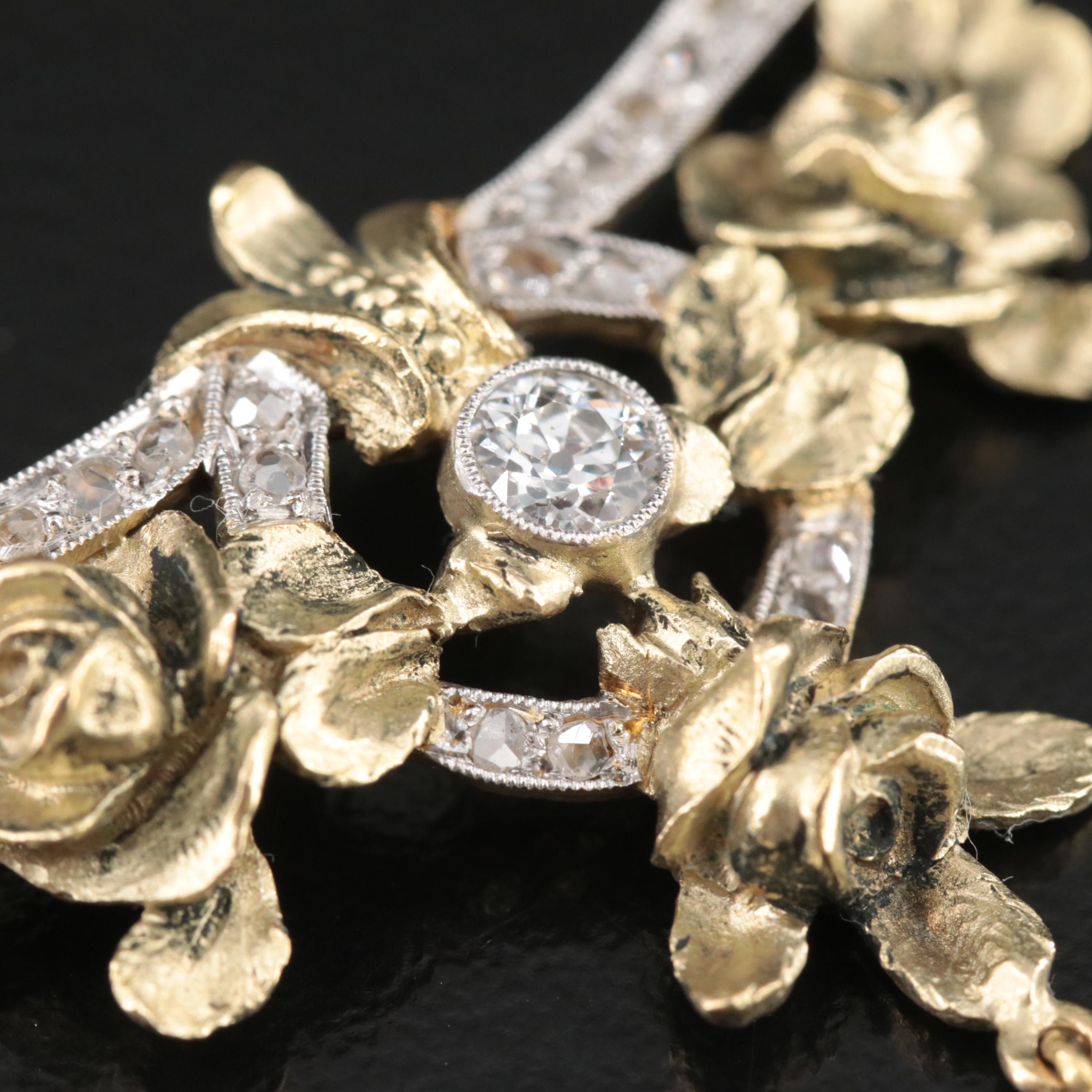 French Belle Époque 18K Diamond and Pearl Garland Necklace, Antique