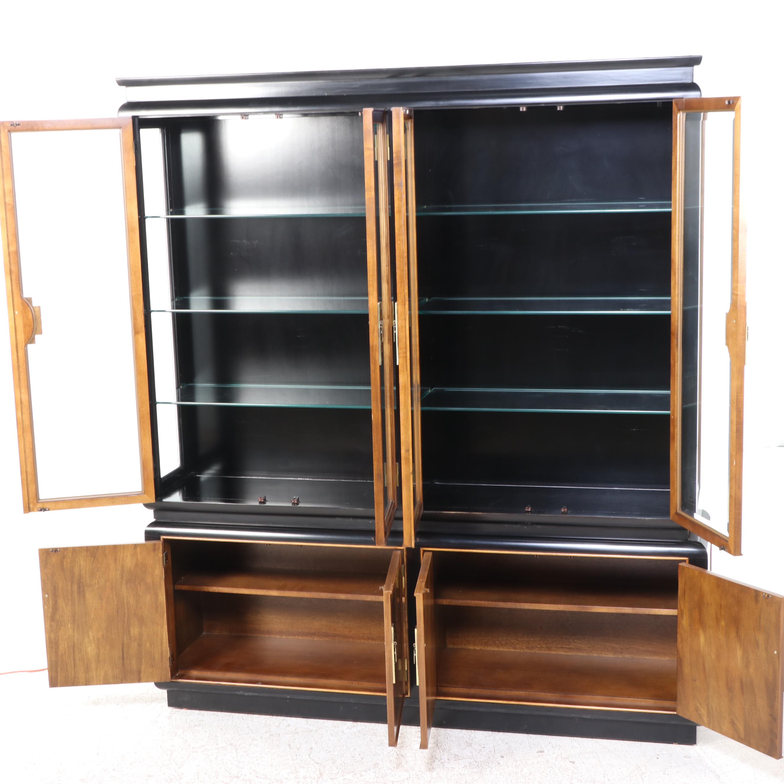Century Furniture Chinese Style Elm and Parcel-Ebonized China Cabinet