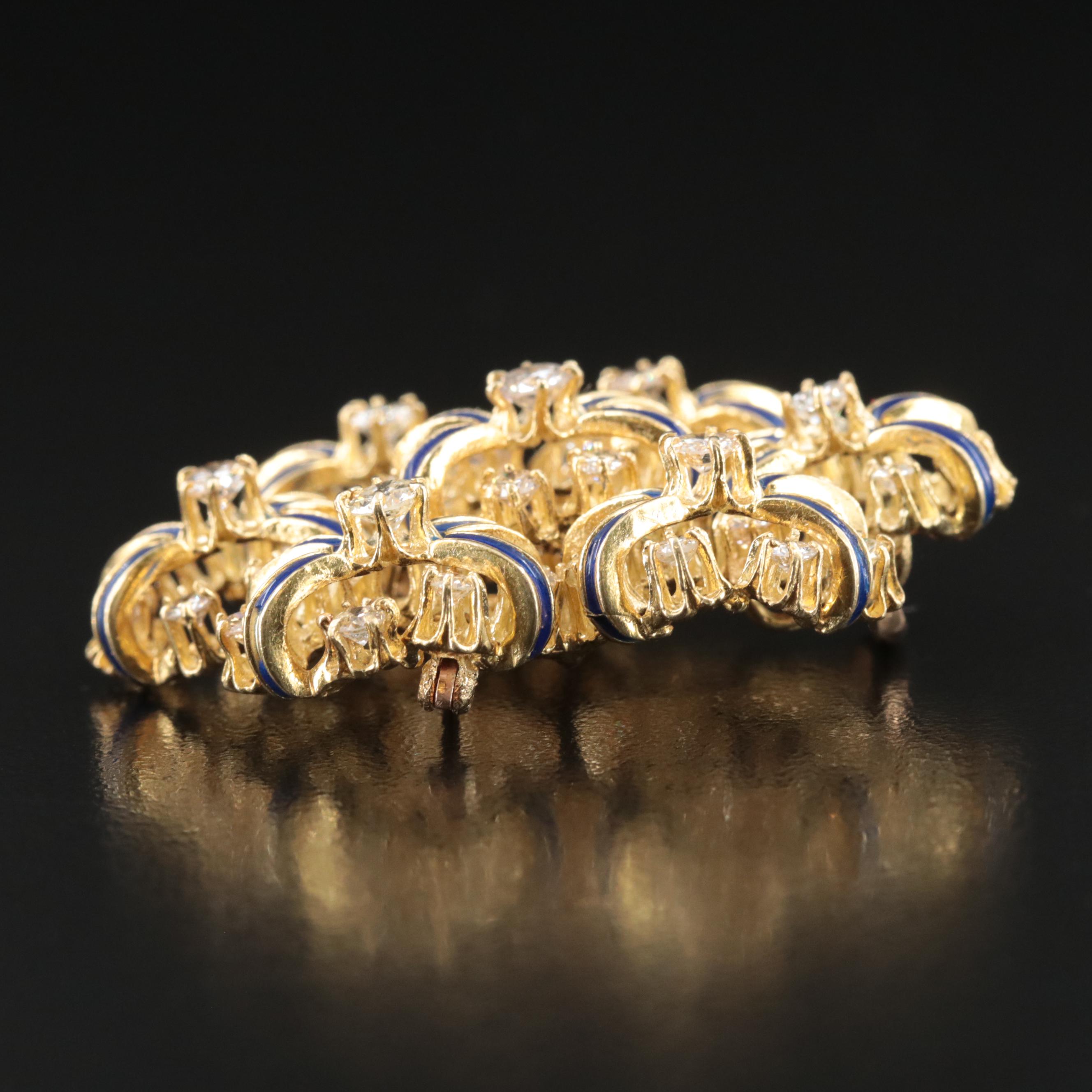 18K 3.78 CTW Diamond and Royal Blue Enamel Pendant-Brooch, Vintage