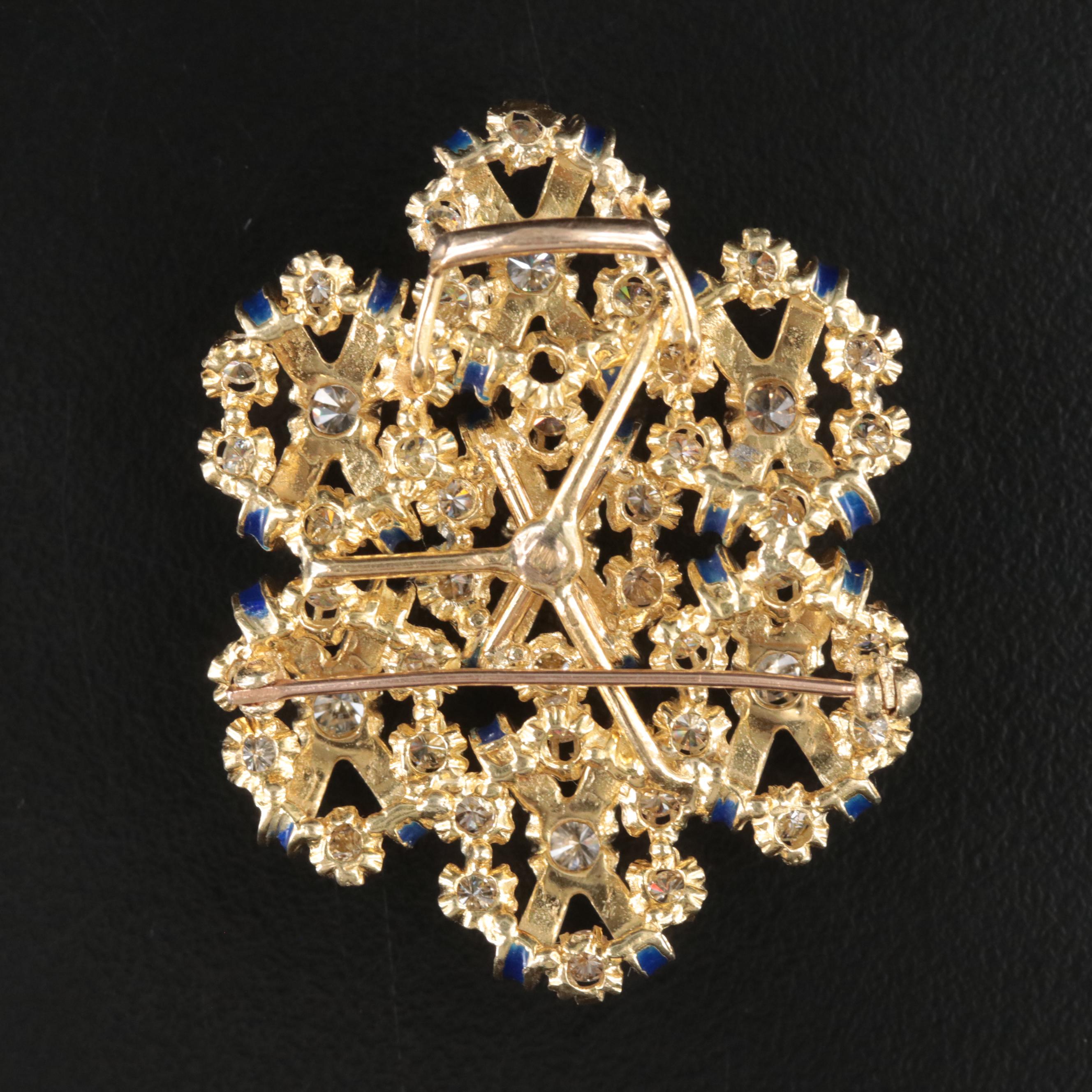 18K 3.78 CTW Diamond and Royal Blue Enamel Pendant-Brooch, Vintage