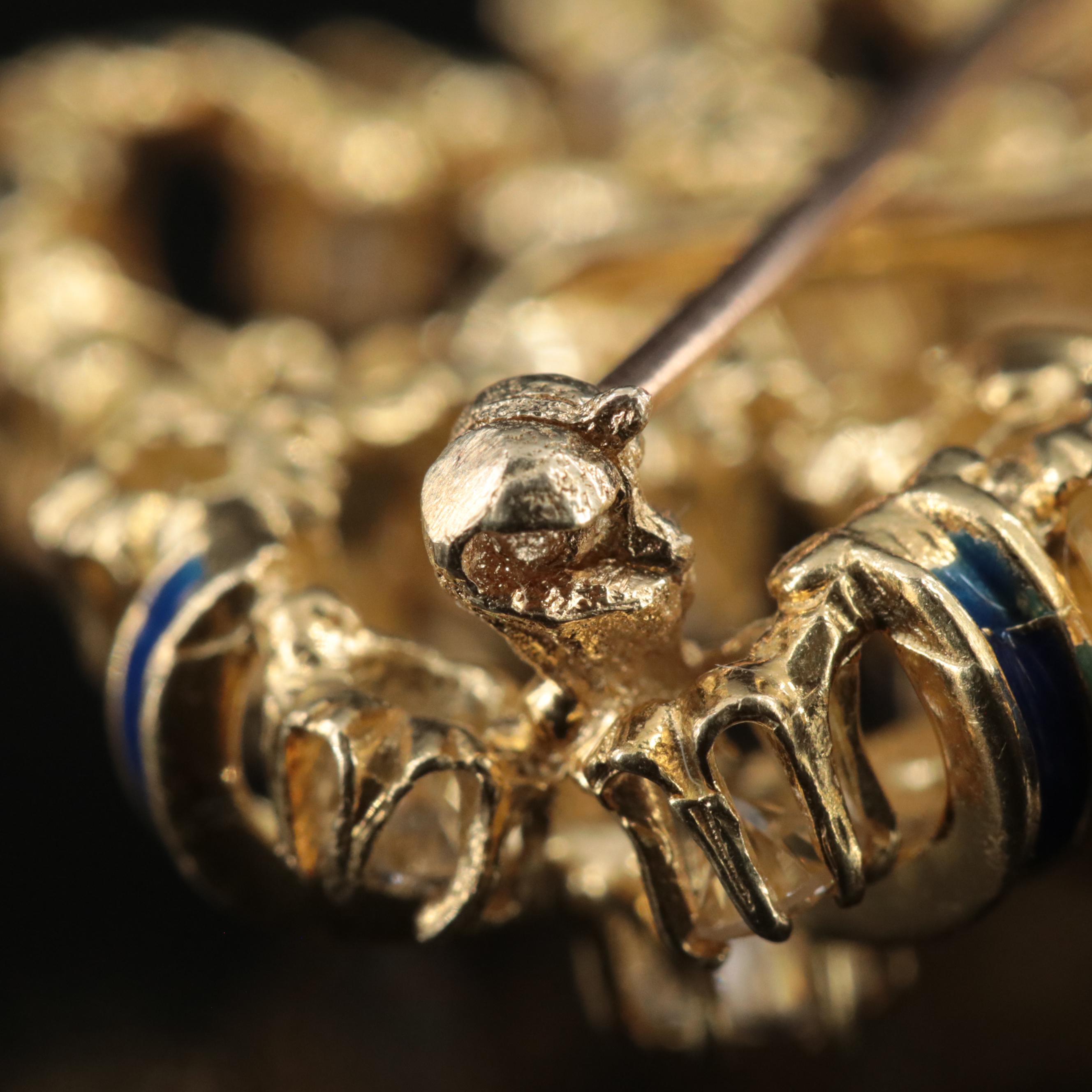 18K 3.78 CTW Diamond and Royal Blue Enamel Pendant-Brooch, Vintage