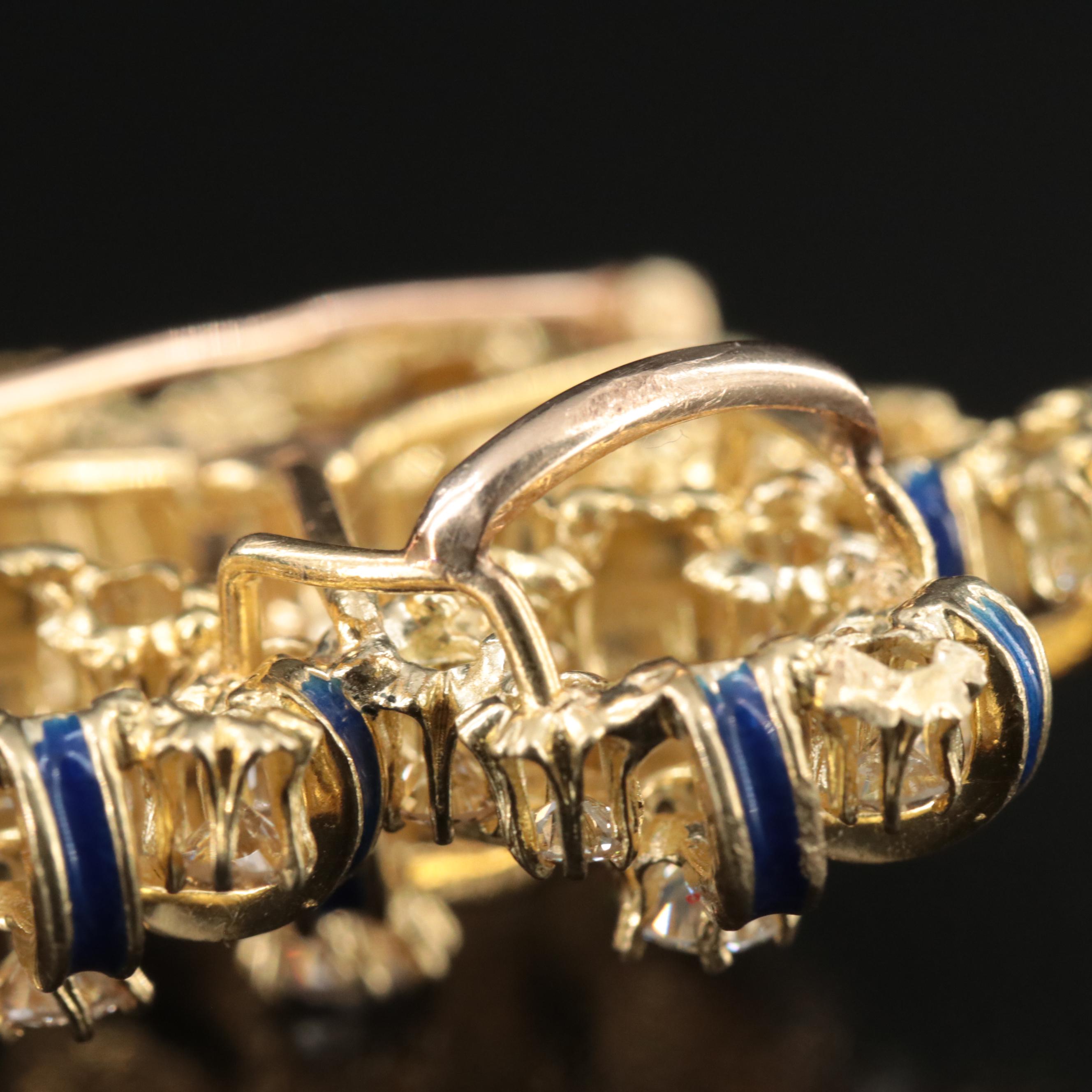 18K 3.78 CTW Diamond and Royal Blue Enamel Pendant-Brooch, Vintage