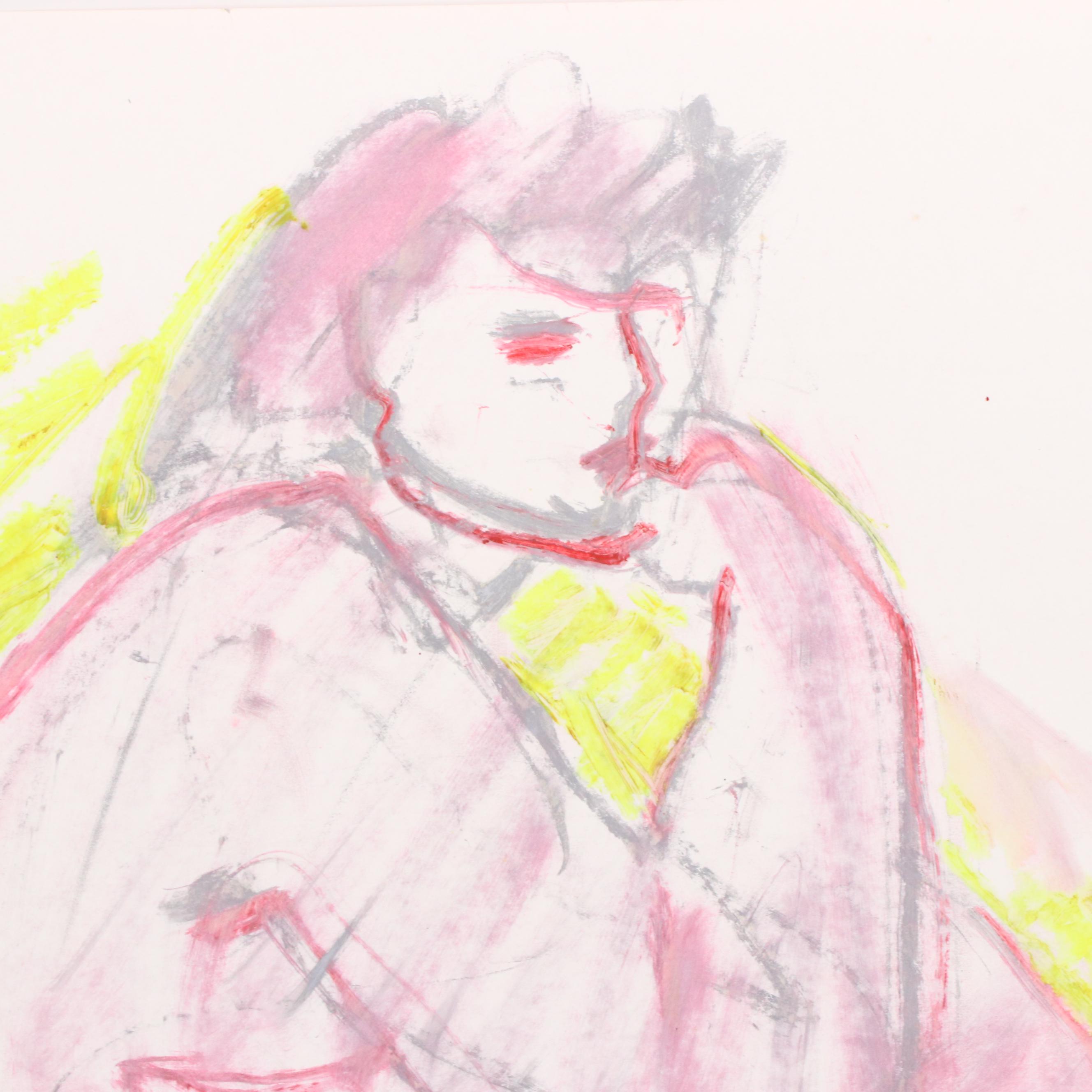 Jack Meanwell Modern Nude Figural Oil Pastel Drawing, Late 20th Century