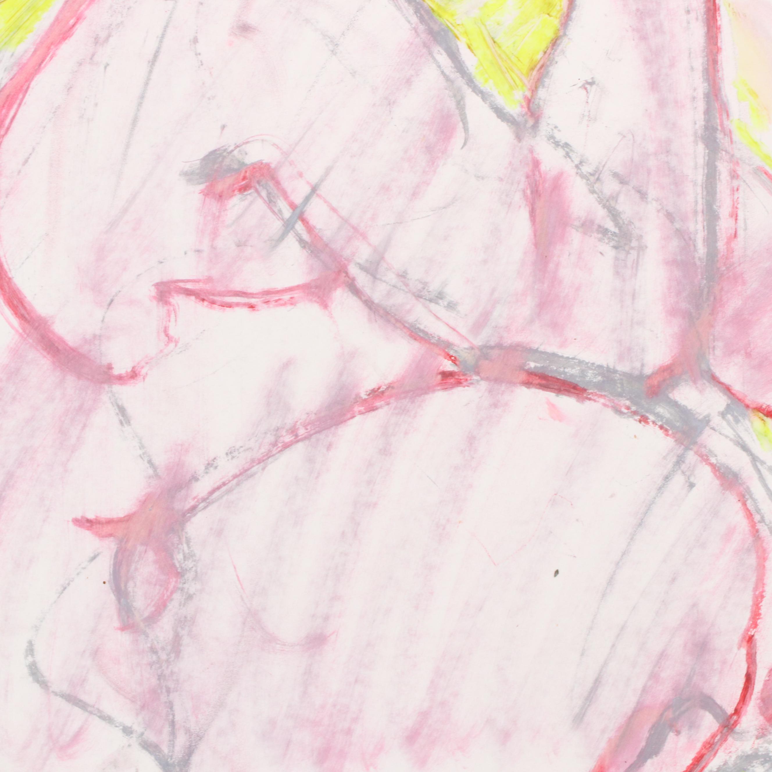 Jack Meanwell Modern Nude Figural Oil Pastel Drawing, Late 20th Century