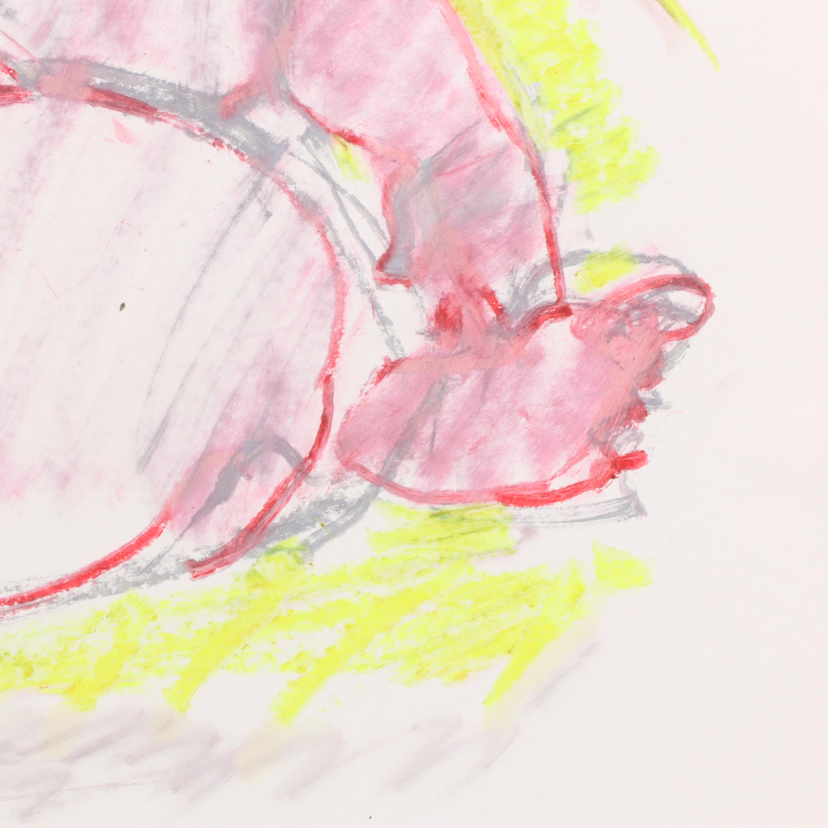 Jack Meanwell Modern Nude Figural Oil Pastel Drawing, Late 20th Century