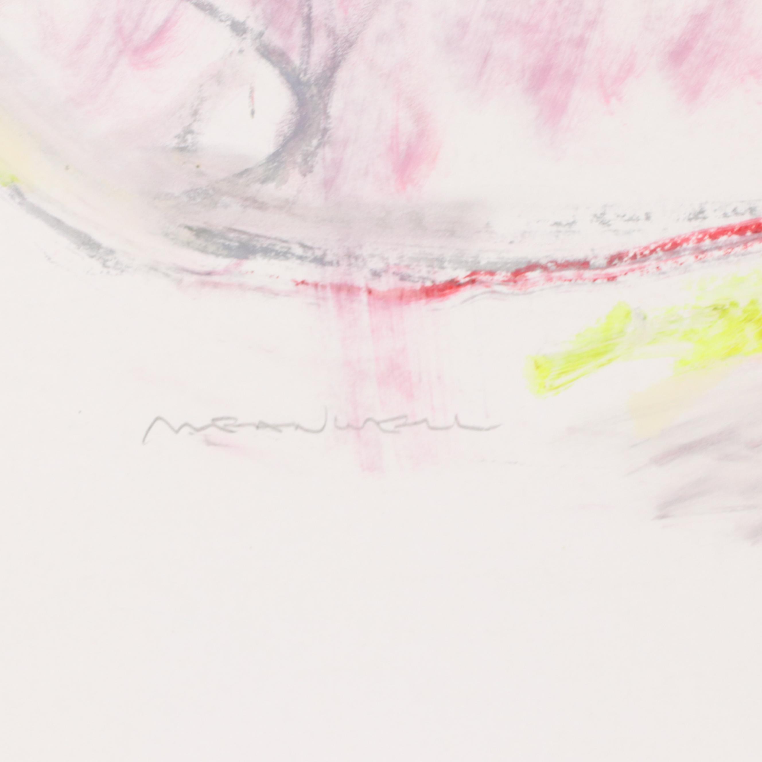 Jack Meanwell Modern Nude Figural Oil Pastel Drawing, Late 20th Century