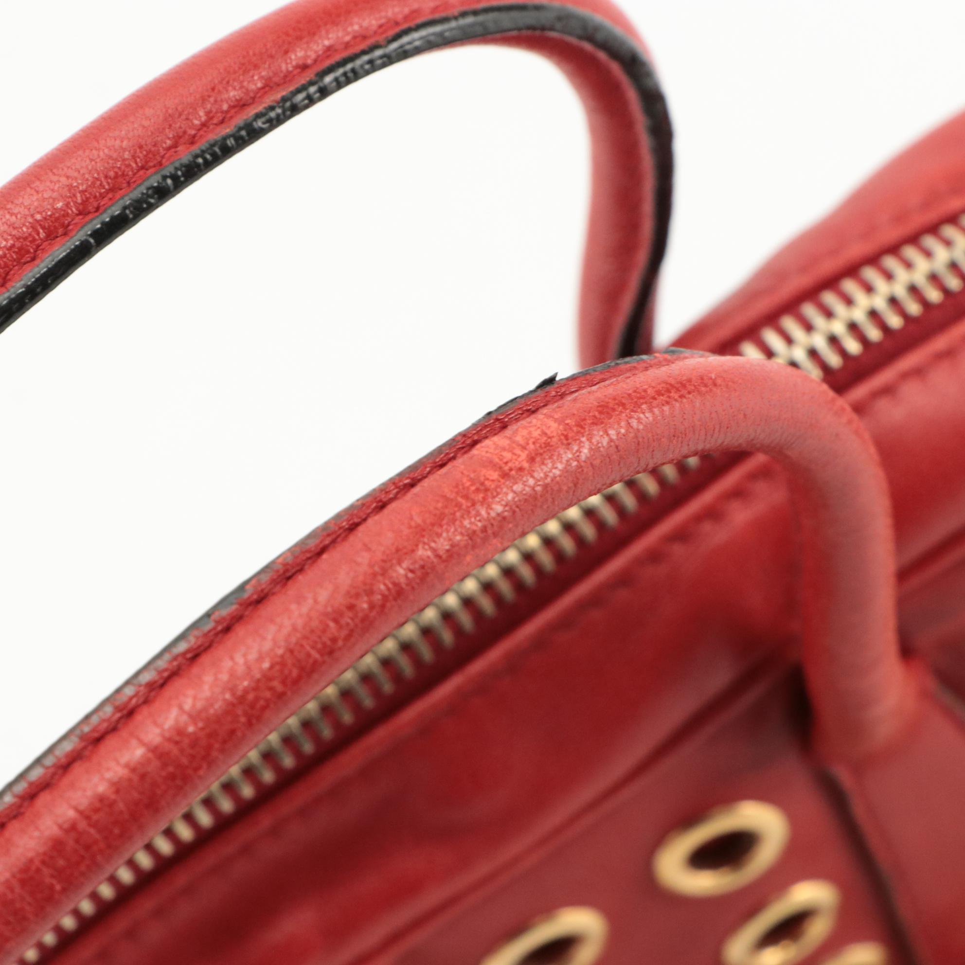 Prada Top Handle Grommet Bag in Red Leather