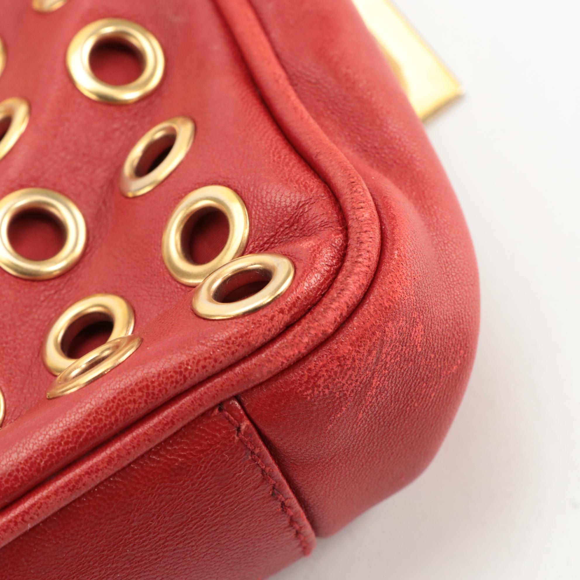 Prada Top Handle Grommet Bag in Red Leather