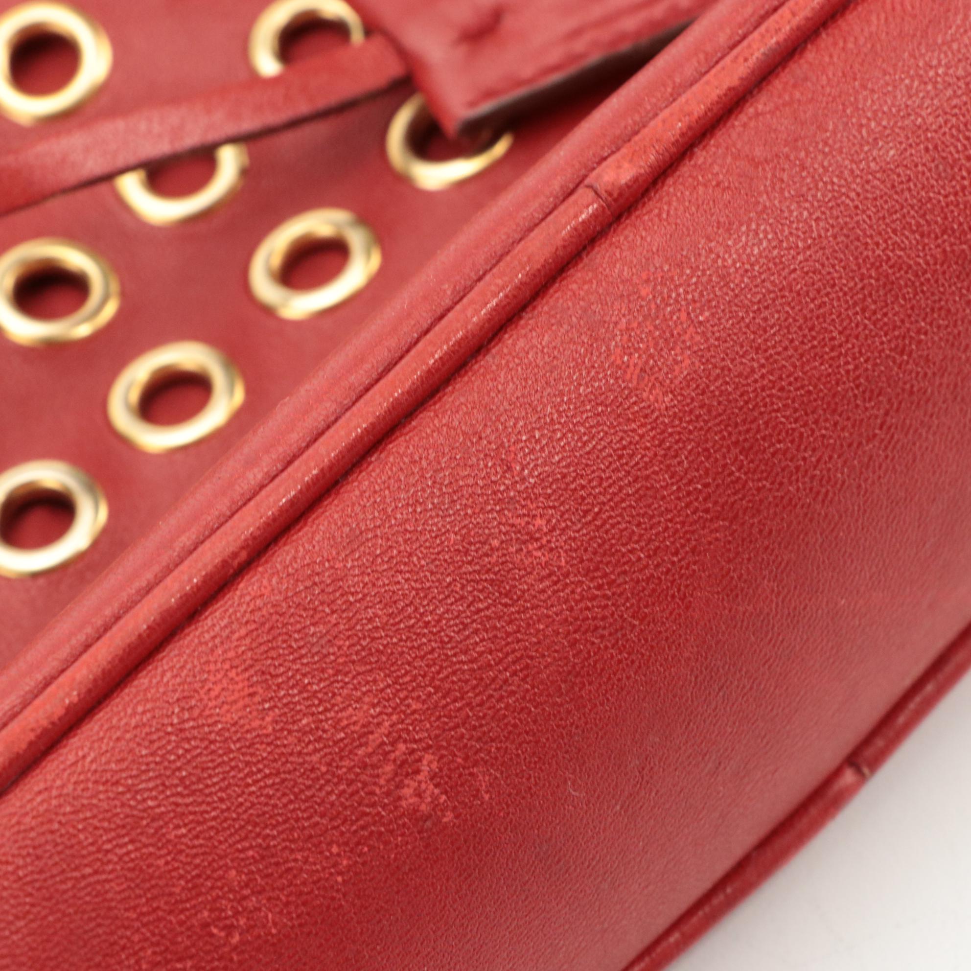 Prada Top Handle Grommet Bag in Red Leather