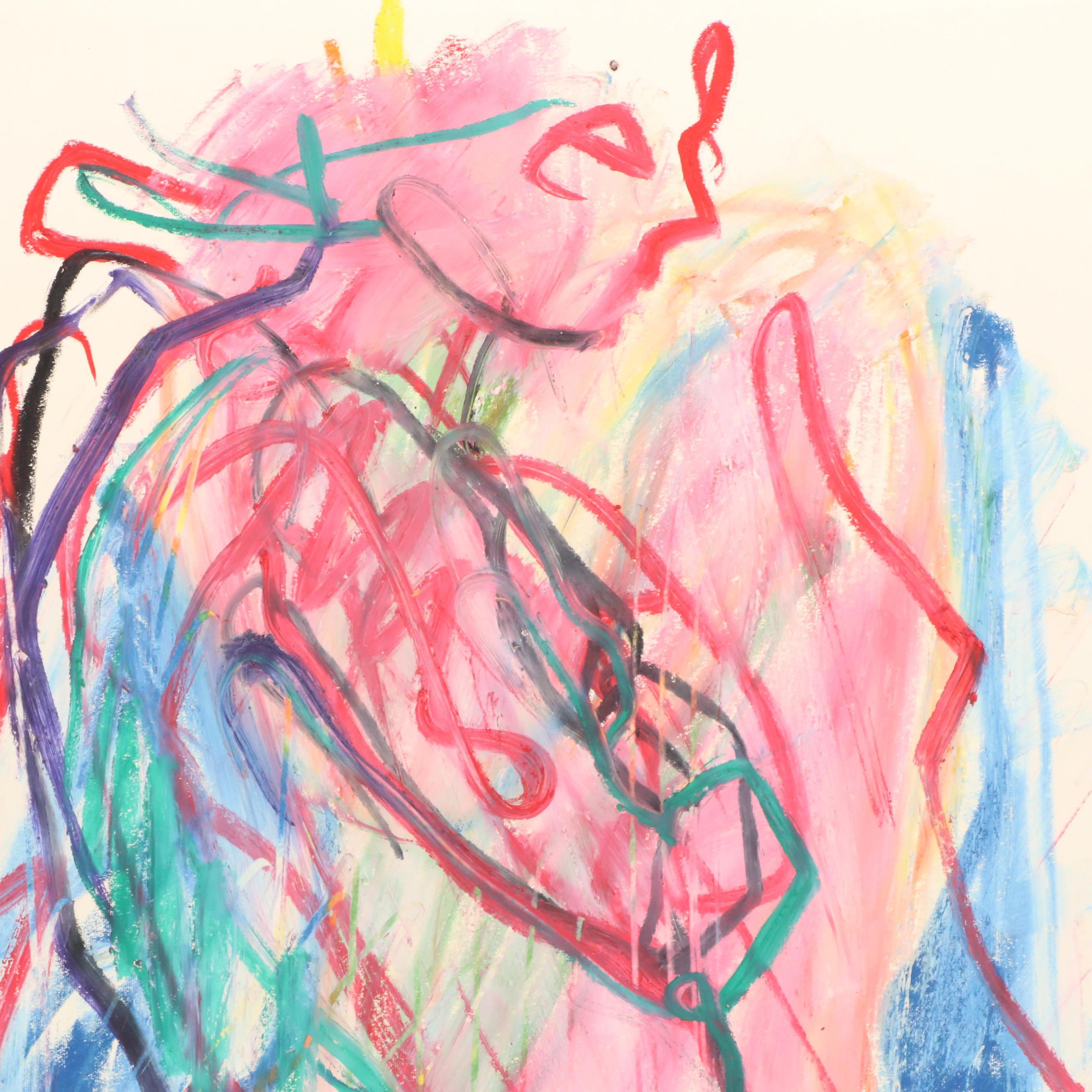 Jack Meanwell Modern Nude Figural Oil Pastel Drawing, 1981