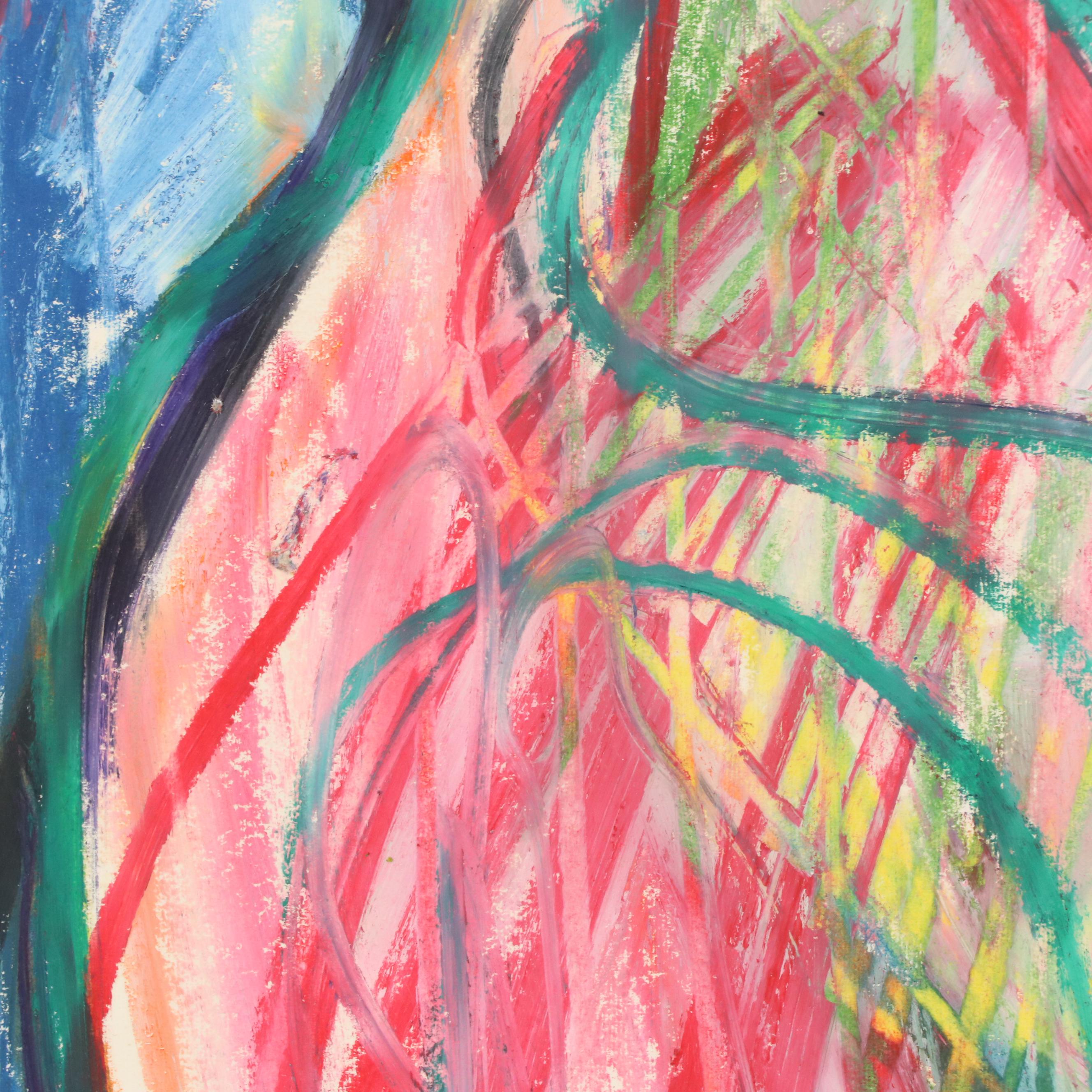 Jack Meanwell Modern Nude Figural Oil Pastel Drawing, 1981