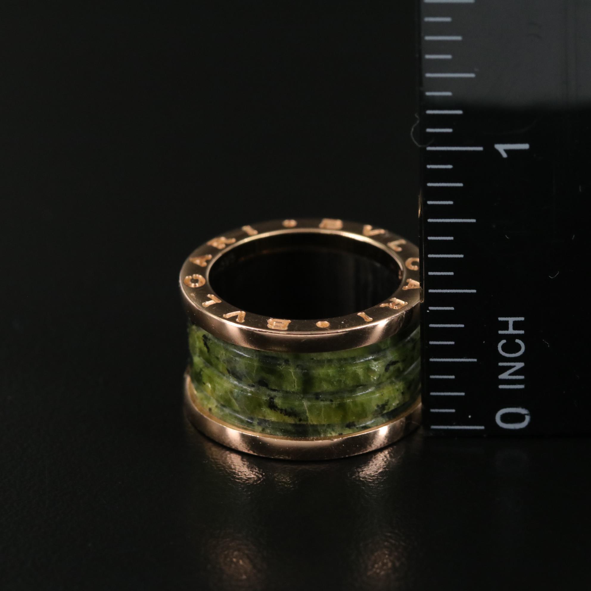 Bulgari B.zero1 18K Rose Gold and Green Marble Ring