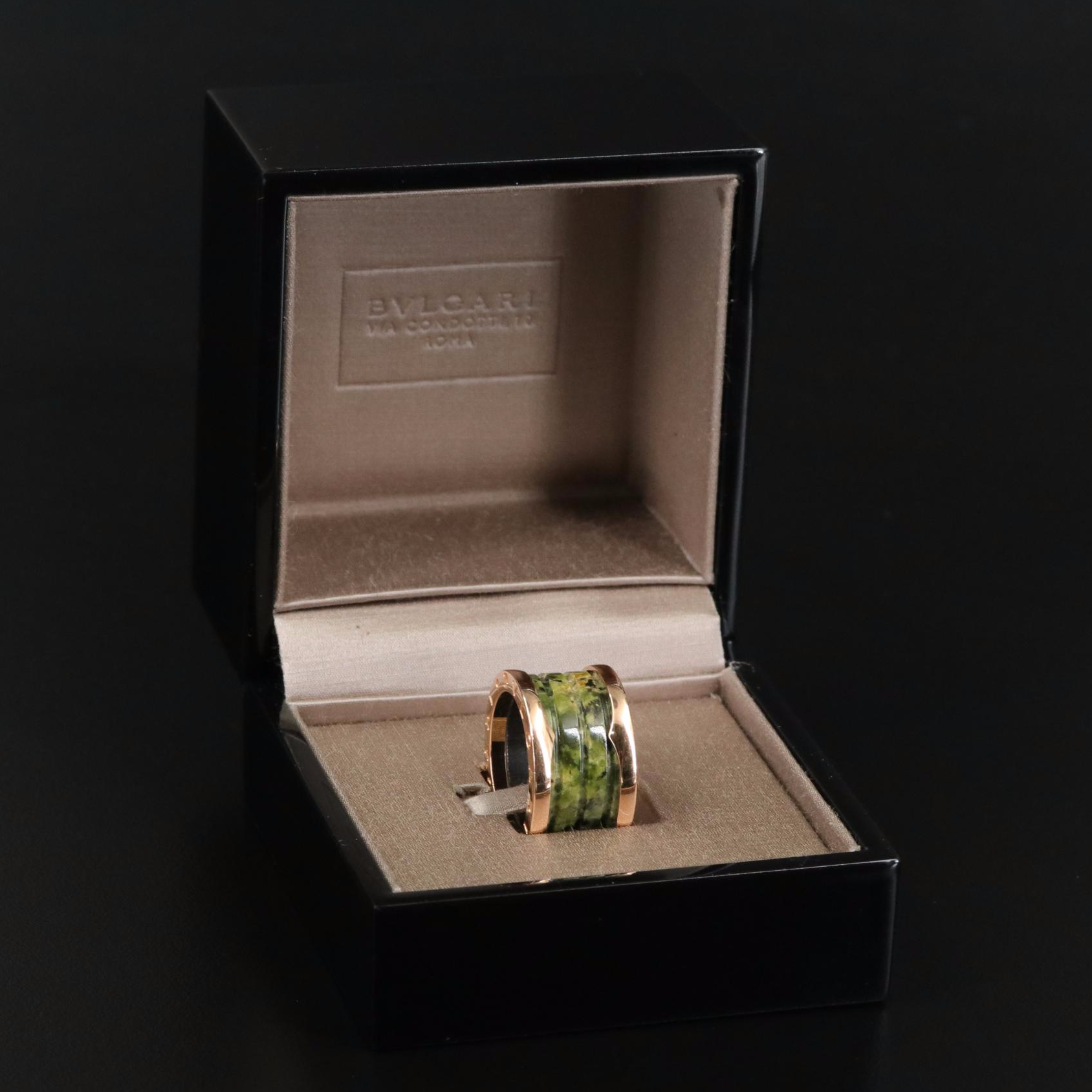 Bulgari B.zero1 18K Rose Gold and Green Marble Ring