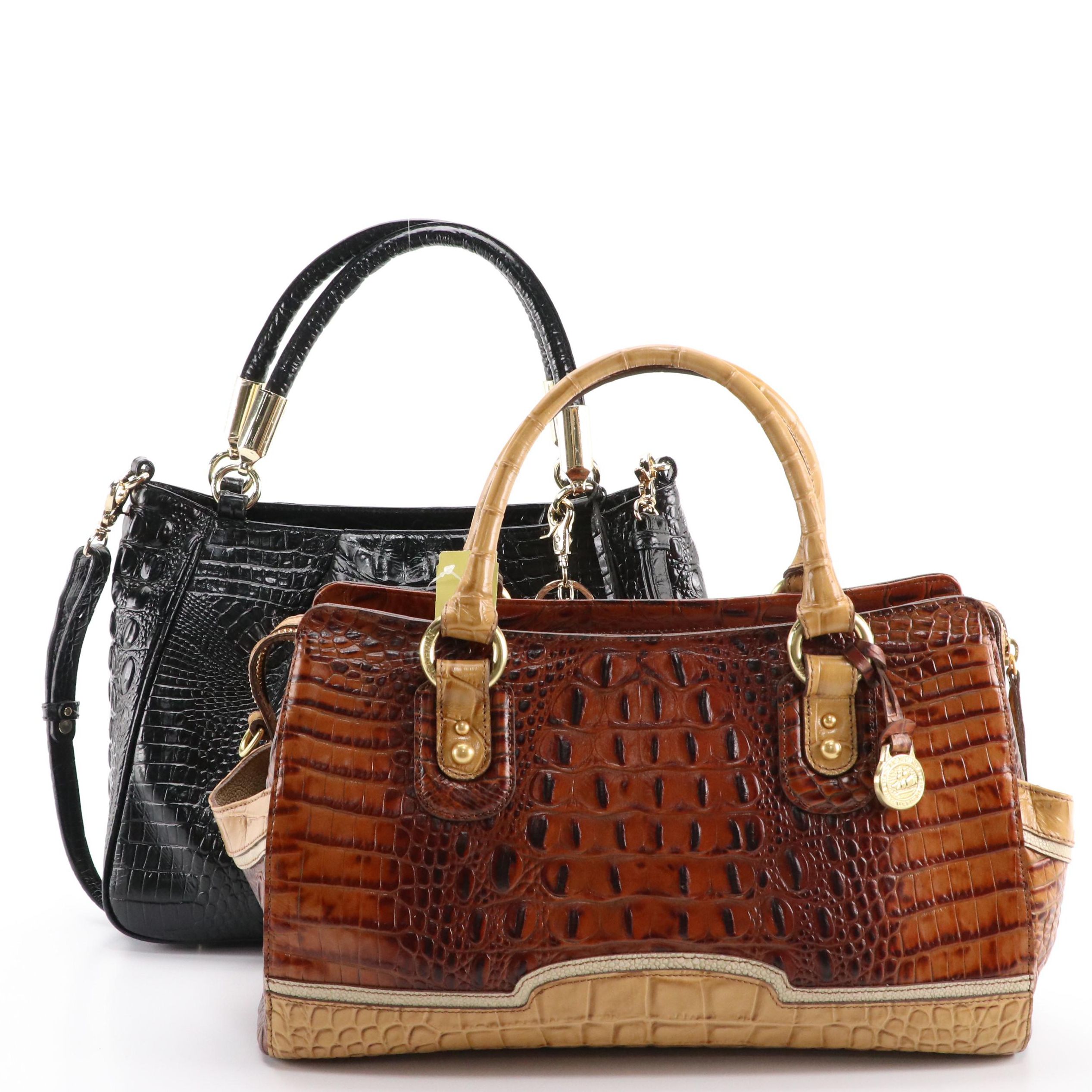 Brahmin Tri-Color Brown and Black Croc Embossed Two-Way Bags