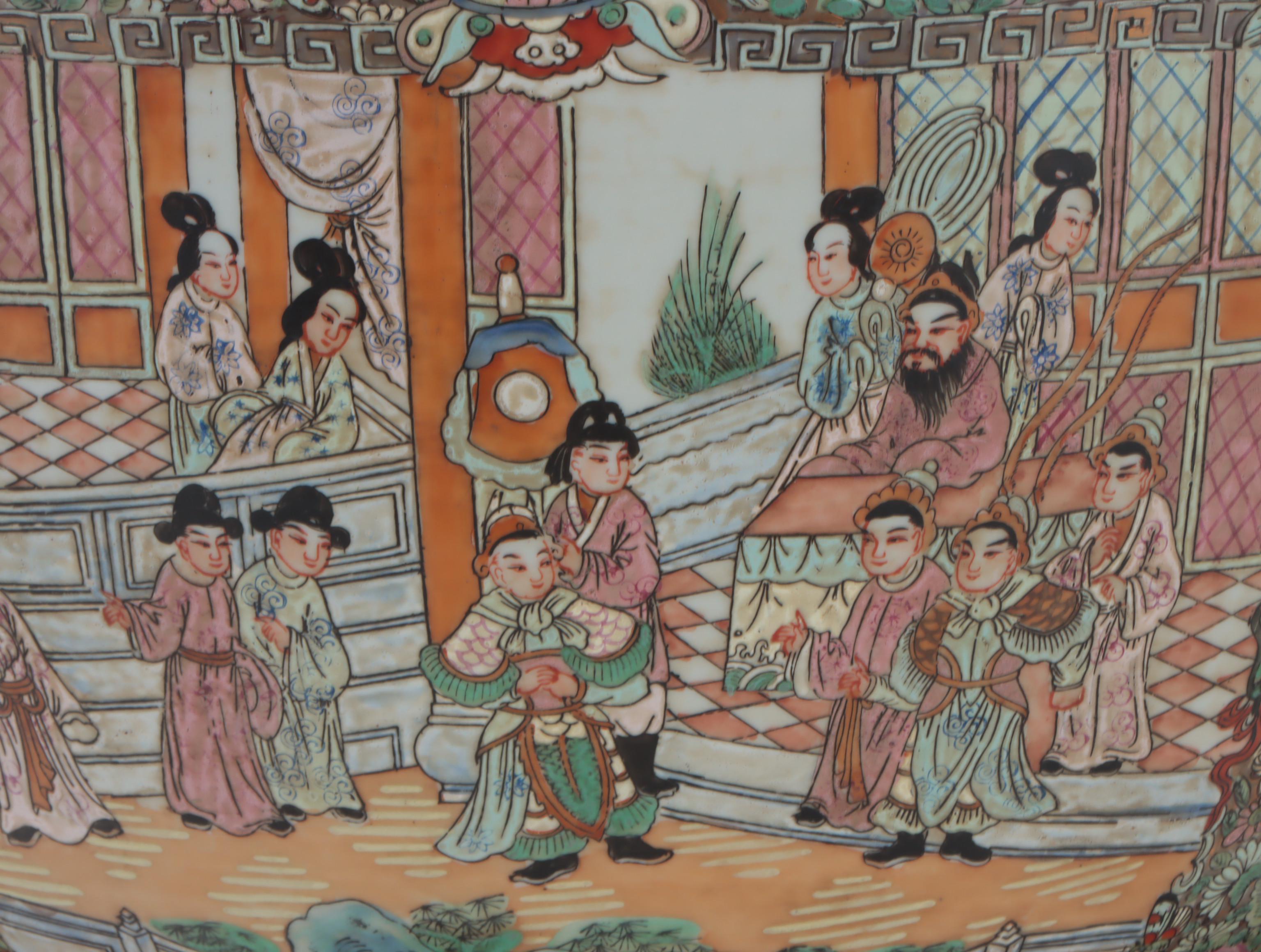 Chinese Famille Rose Planter with Carved Stand