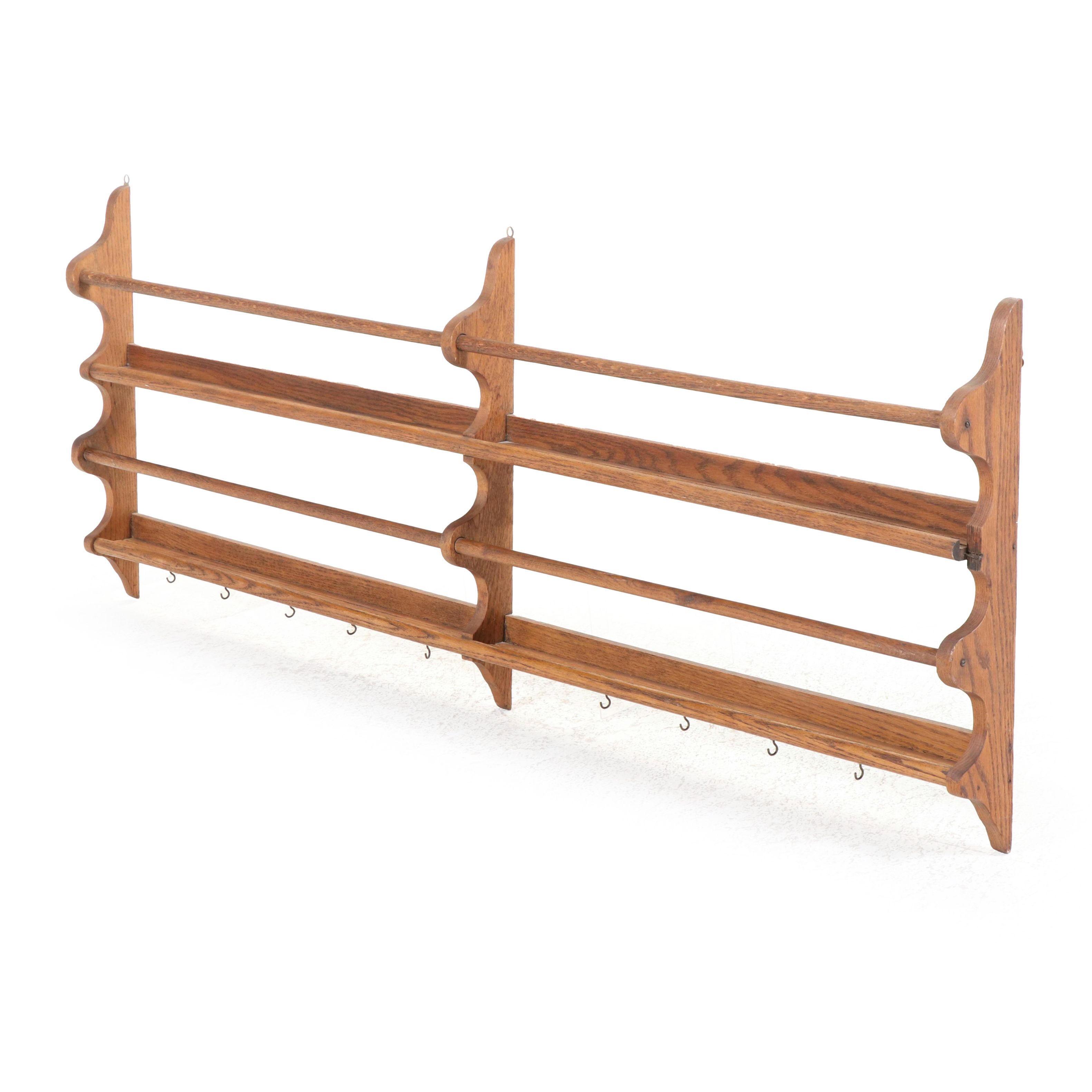 Late Victorian Oak Hanging Plate Rack, Early 20th Century