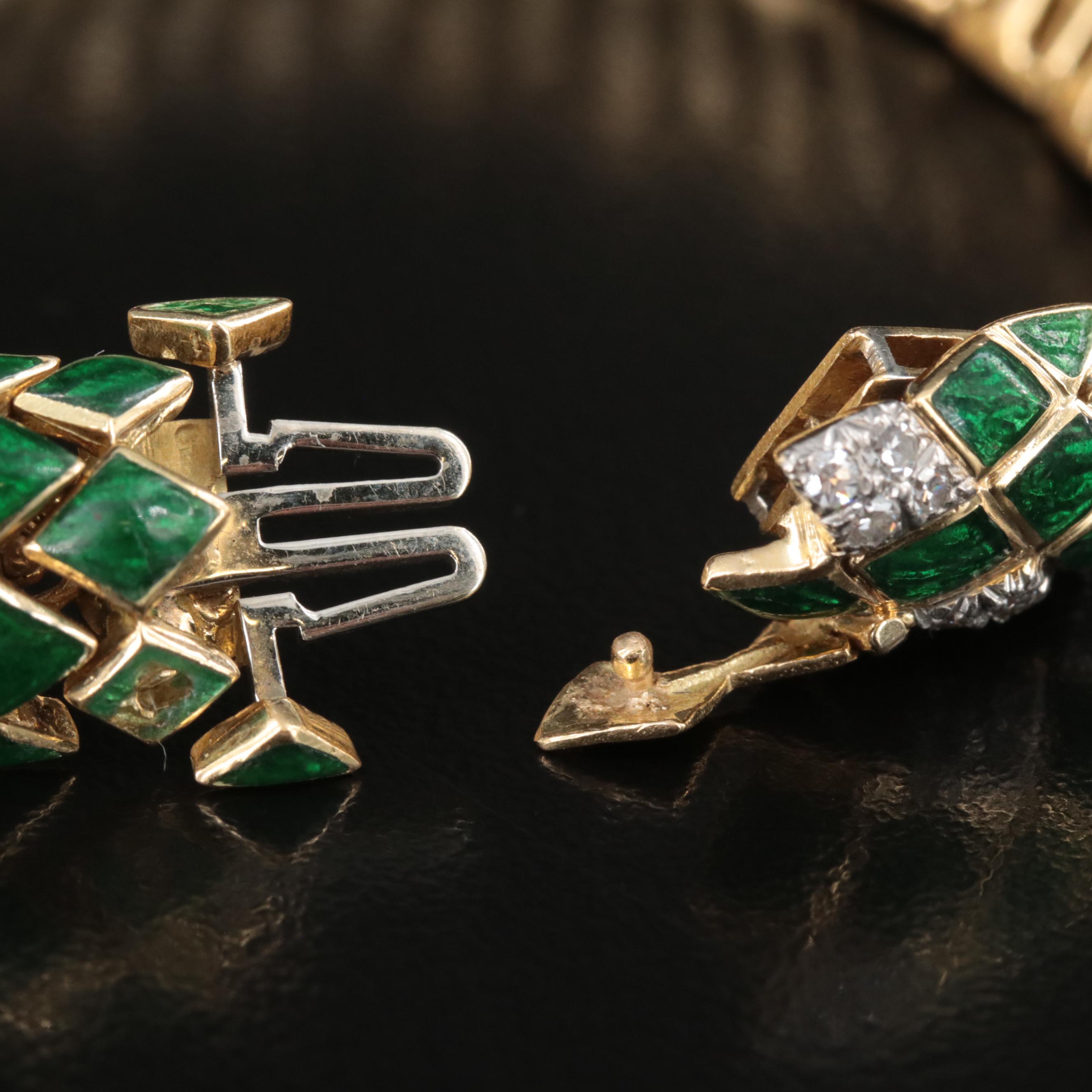 David Webb 18K 2.52 CTW Diamond and Green Enamel Snake Scale Bracelet